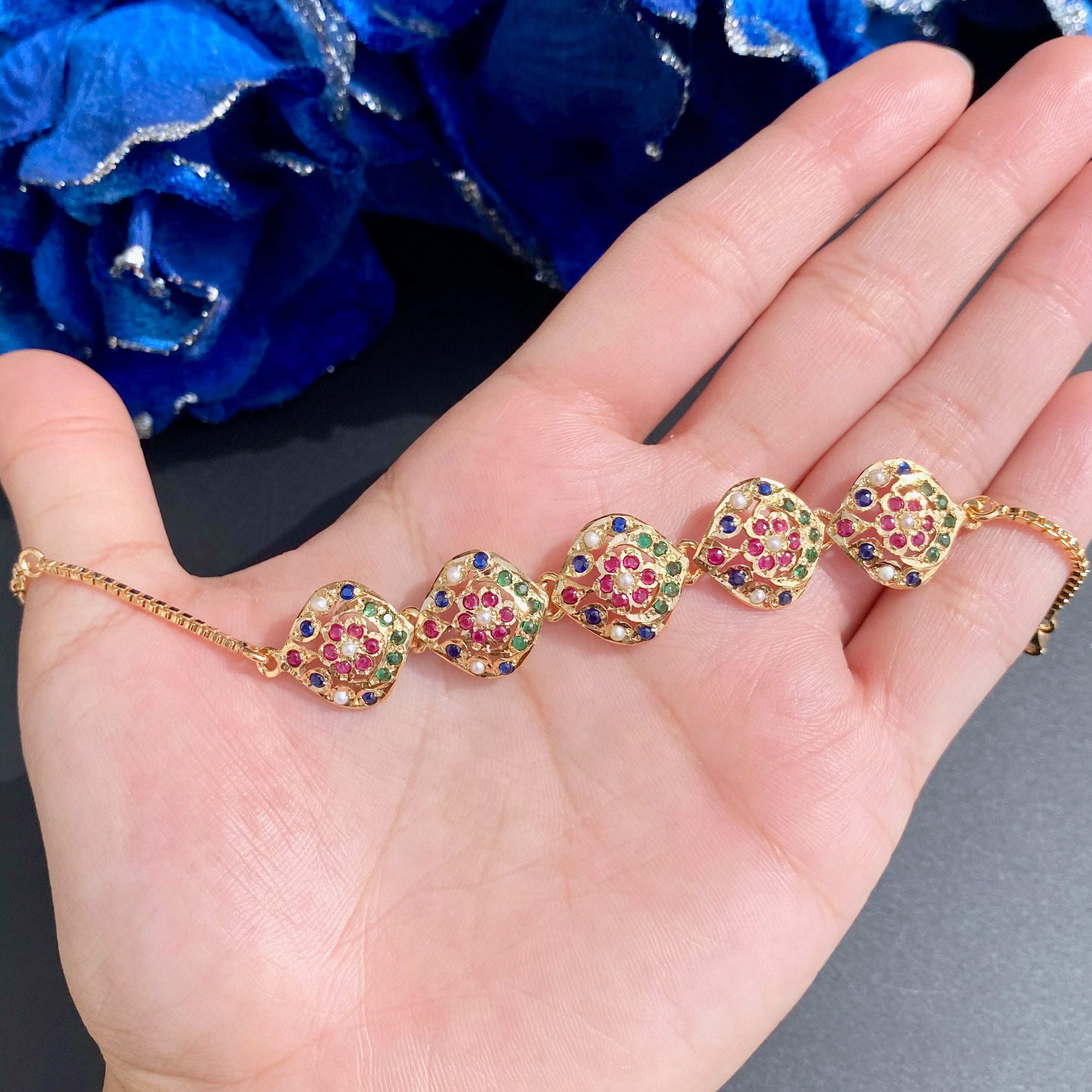 Dainty Multicolored Indian Bracelet | Gold Plated on Silver | Delicate Jewelry For Gifting Her