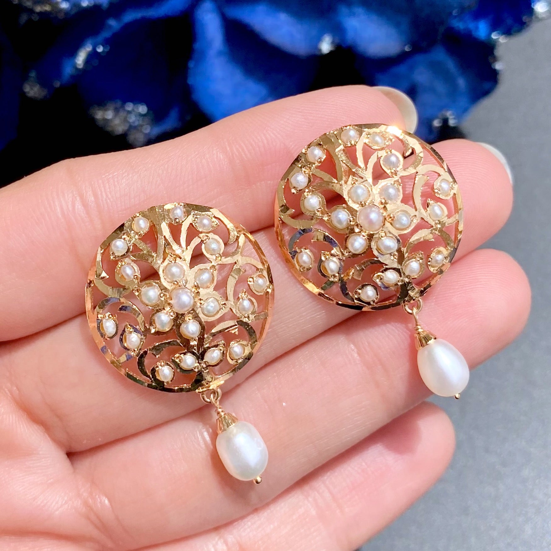 Sober and Sophisticated Pearl Stud Earrings | Gold Plated Silver | Classic Amritsari Jadau Art