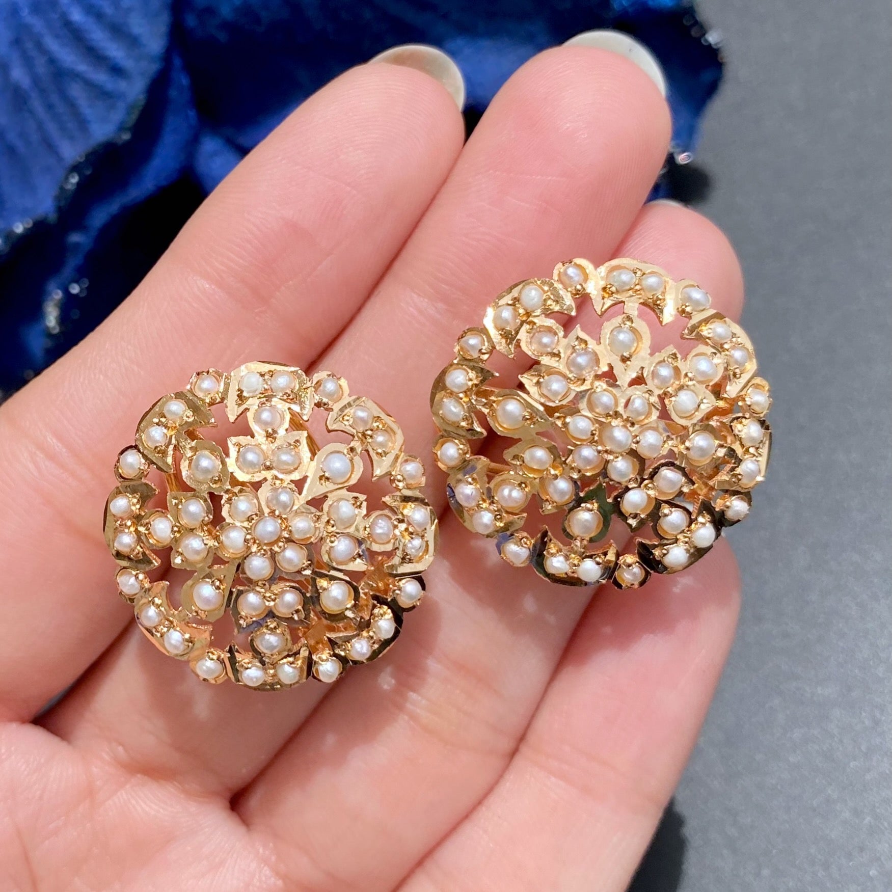 Sober and Sophisticated Pearl Stud Earrings | Gold Plated Silver | Classic Amritsari Jadau Art