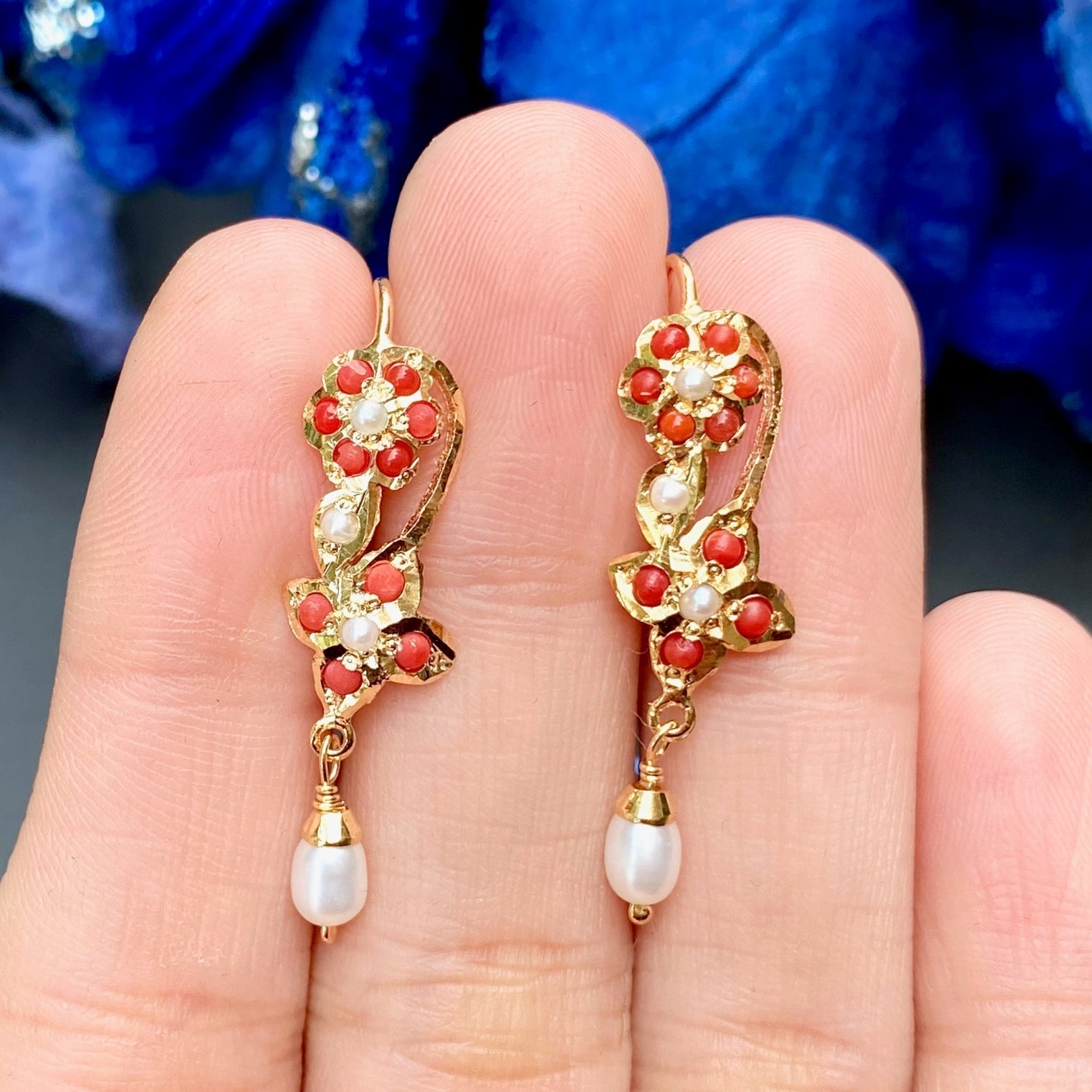 Delicate Gold Plated Coral Earrings ER 542