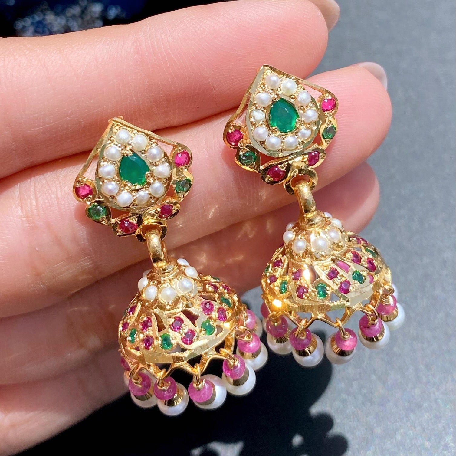 Small Light Weight Jhumka Earrings | Fine Indian Earrings on Silver Base ER 580