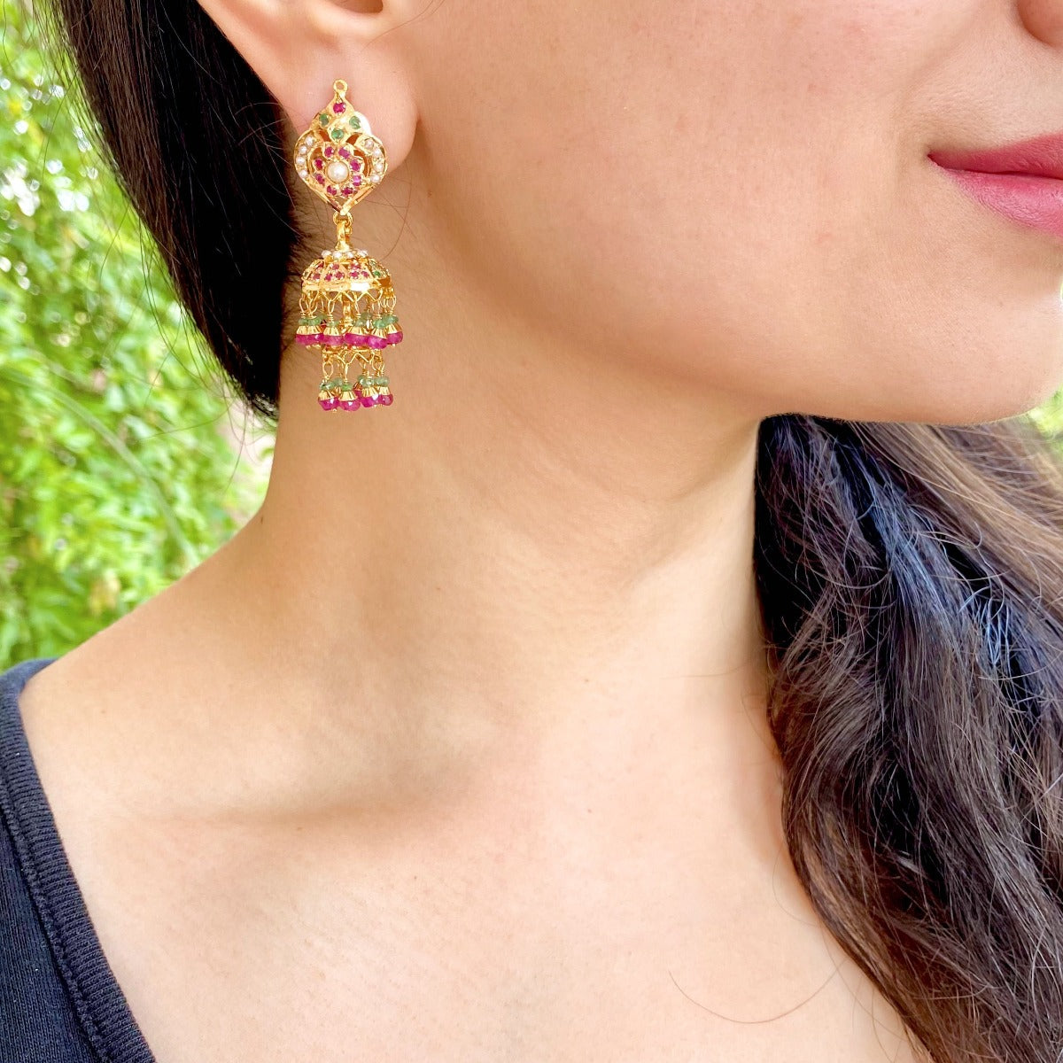 small indian jadau double jhumki for women and girls