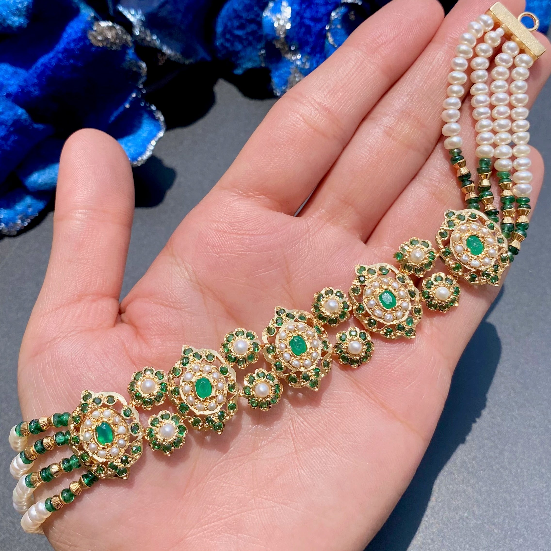 Emerald Green Choker Set | Gold Plated on Silver | Necklace Set for Destination Weddings