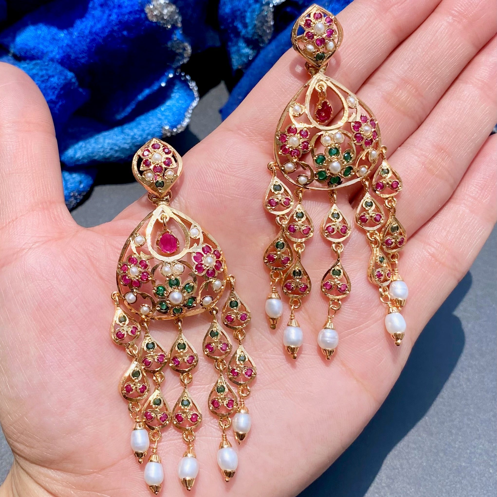 Long Jadau Danglers on Silver Base | Gold Plated ER 554