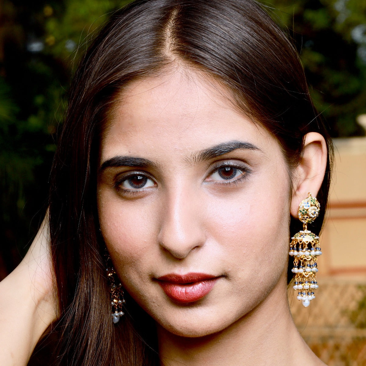 Multicolored Jadau Tripple Jhumka Earrings in Gold Plated Silver ER 213