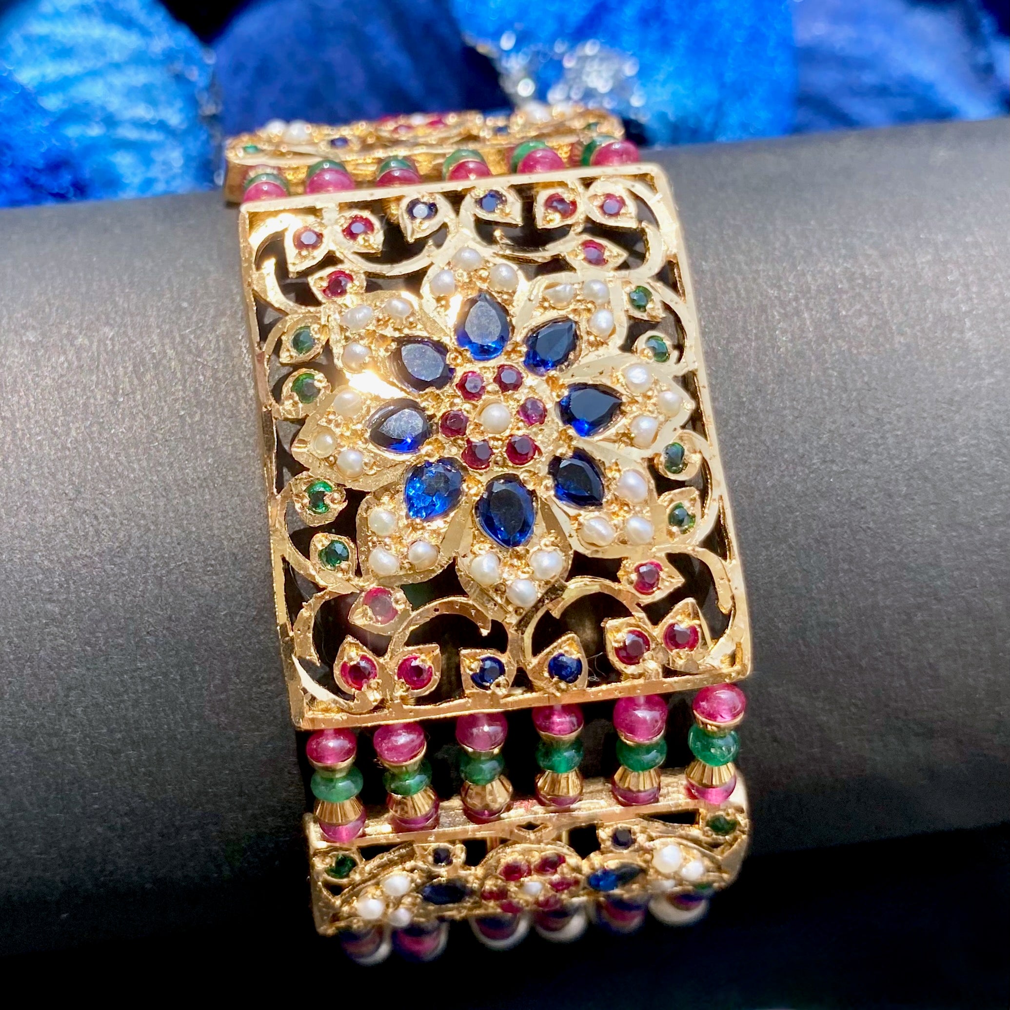 Ethnic Indian Bracelet | Gold Plated on Silver | Classic Jadau Dasti