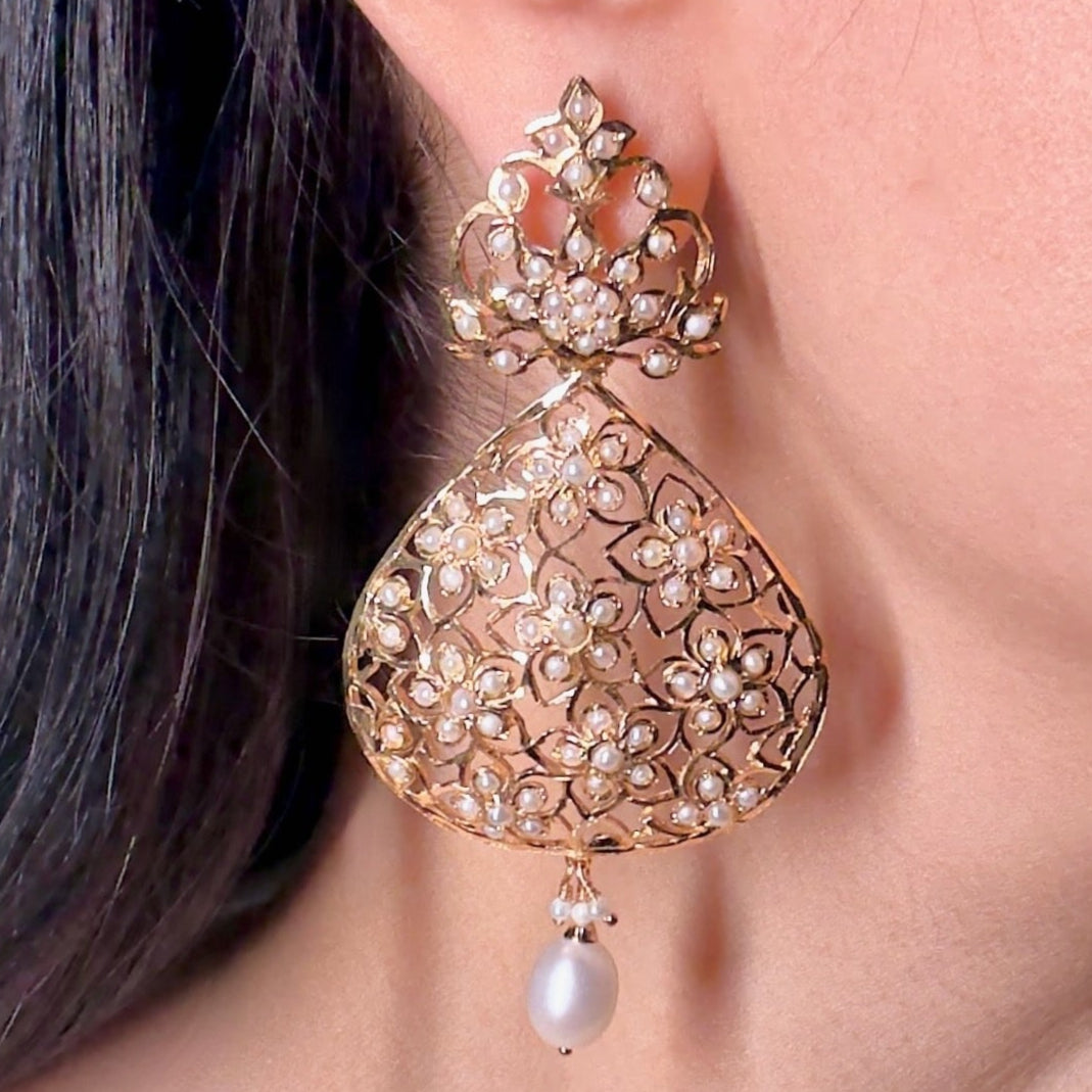 Indo Western Design Earrings | Freshwater Pearls & Pure 925 Silver ER 559