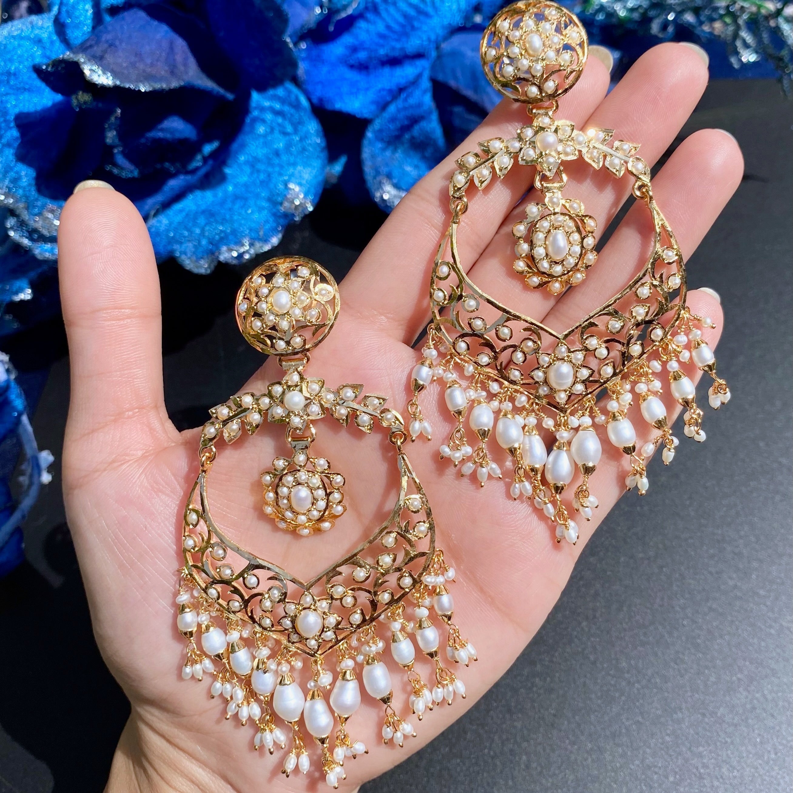 statement pearl chandbali jadau