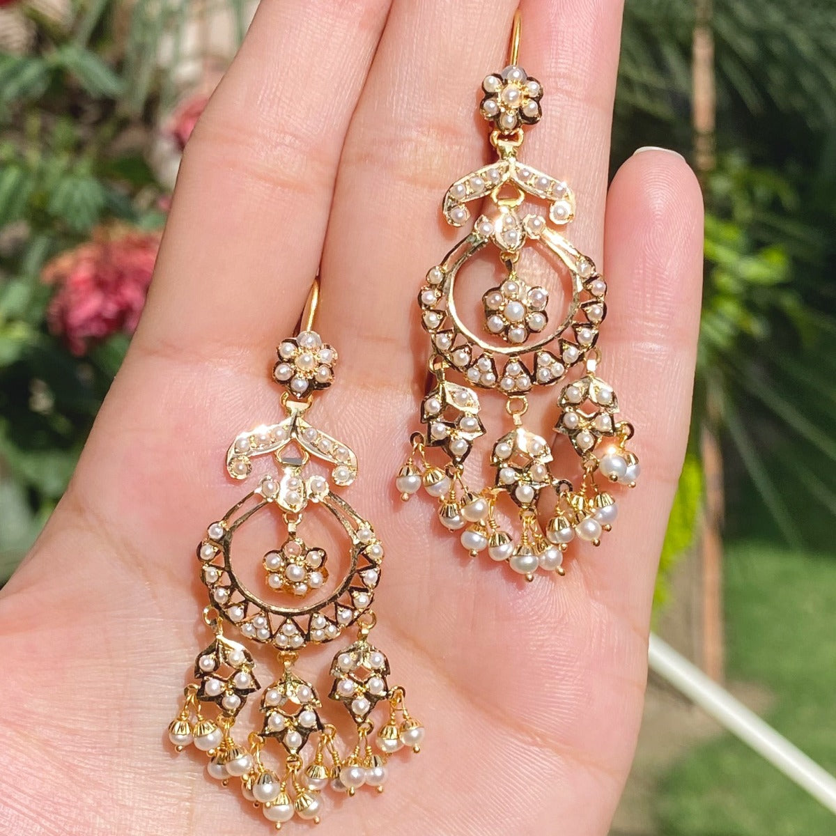 buy indian gold chandbali earrings online in usa studded with pearls