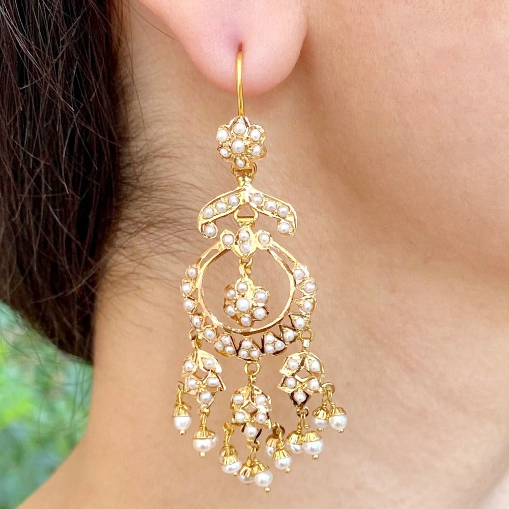 light and elegant 22k gold chandbali earrings studded with pearls