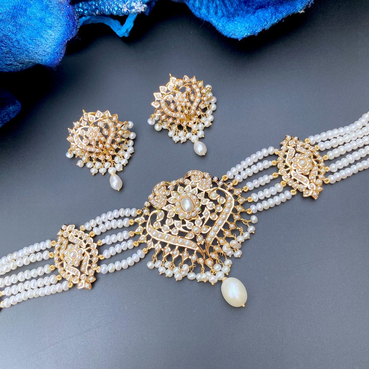 pakistani pearl choker set for formal wear