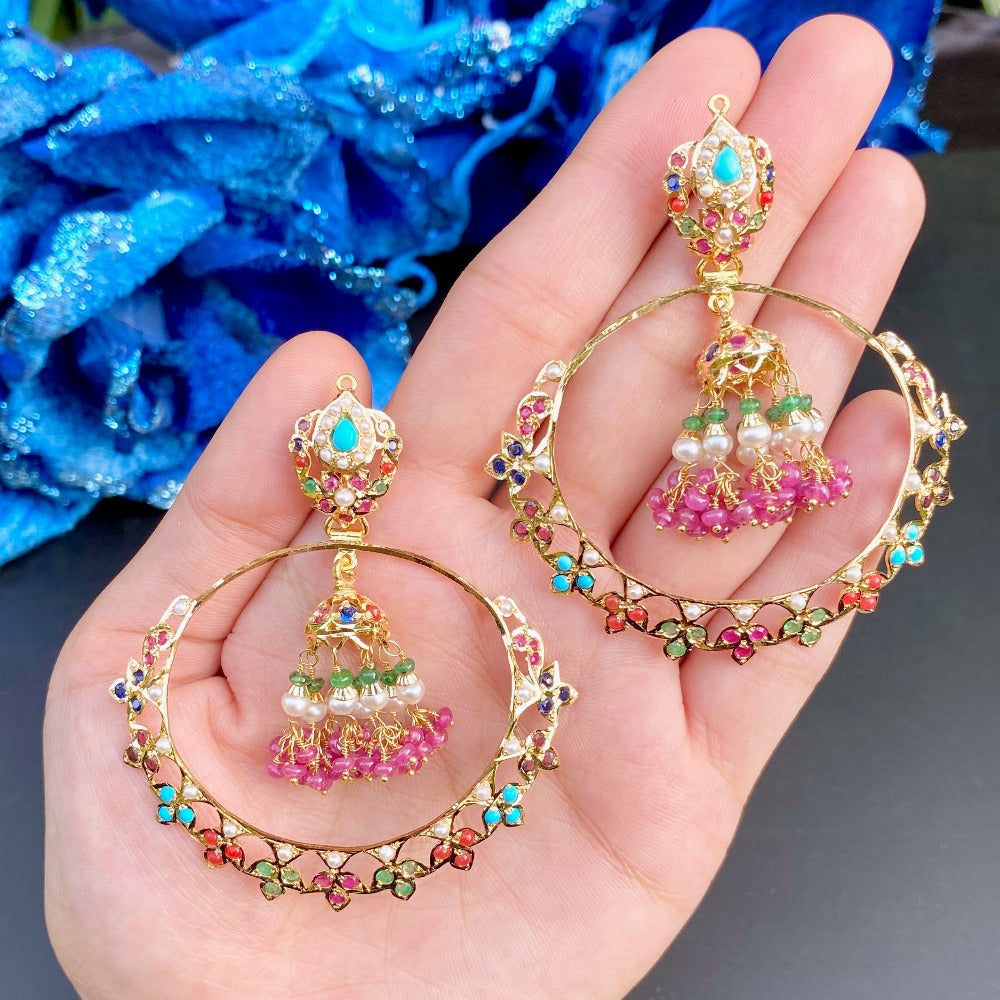 navratna chandbali earrings with jhumki inside