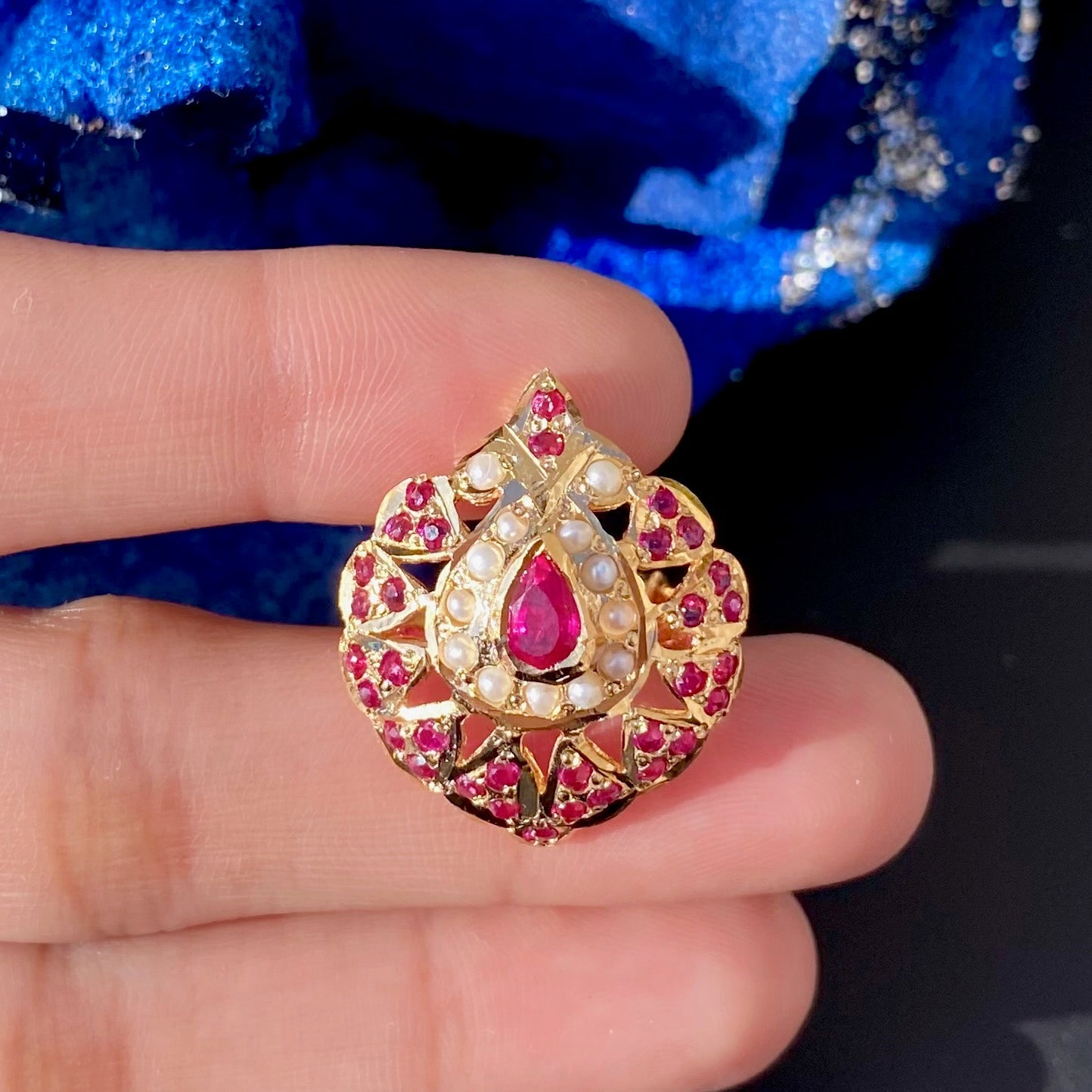 Delicate Ruby Pearl Ring | Handcrafted Jadau Ring | LR 063