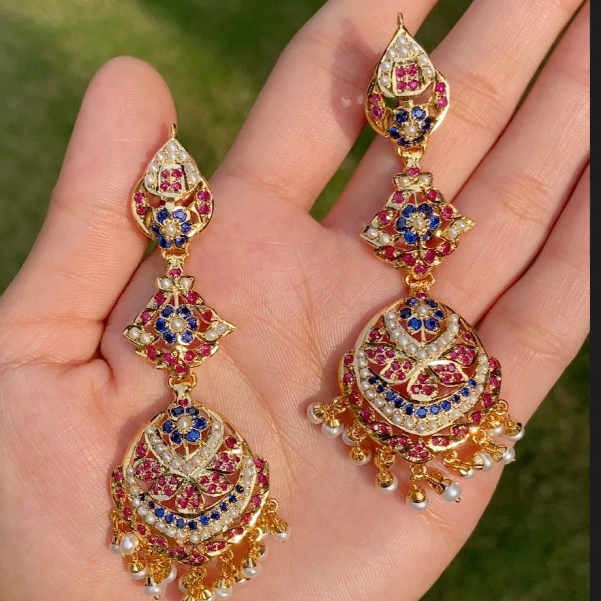 gold plated pakistani jadau danglers on silver