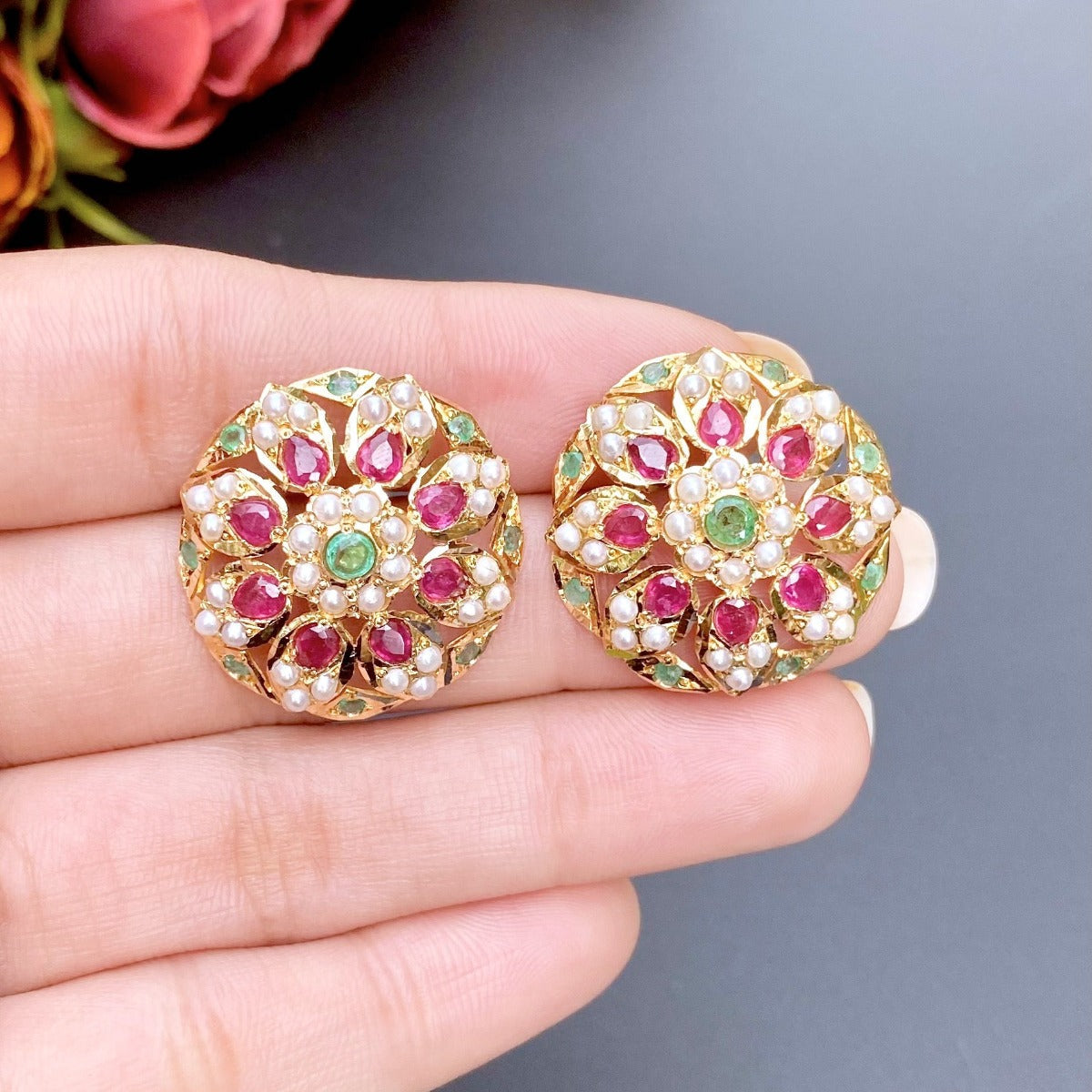 ruby emerald gold studs for women in usa