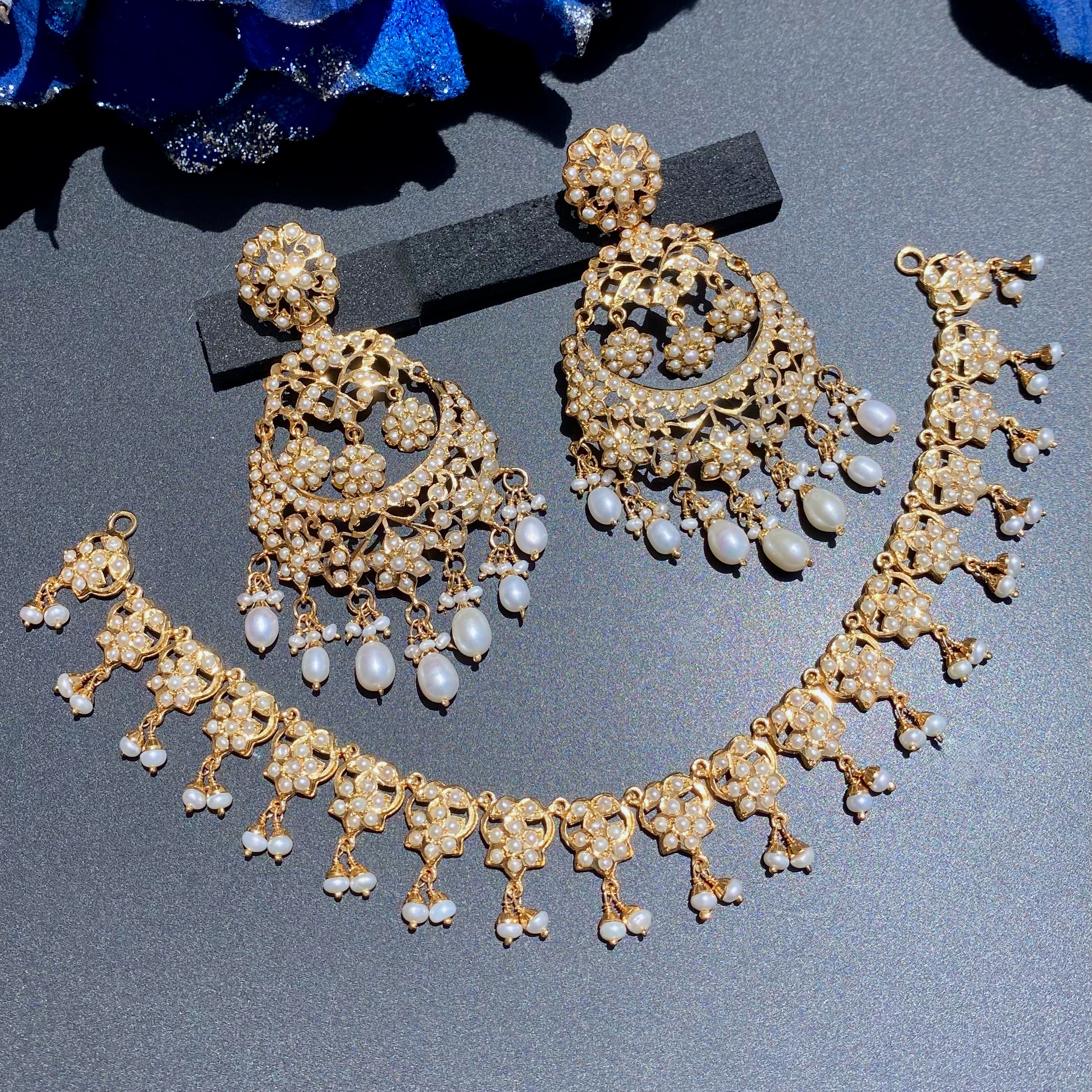 Delicate Necklace with Statement Chandbali Earrings | Traditional Indian Jewelry on Gold Plated Silver