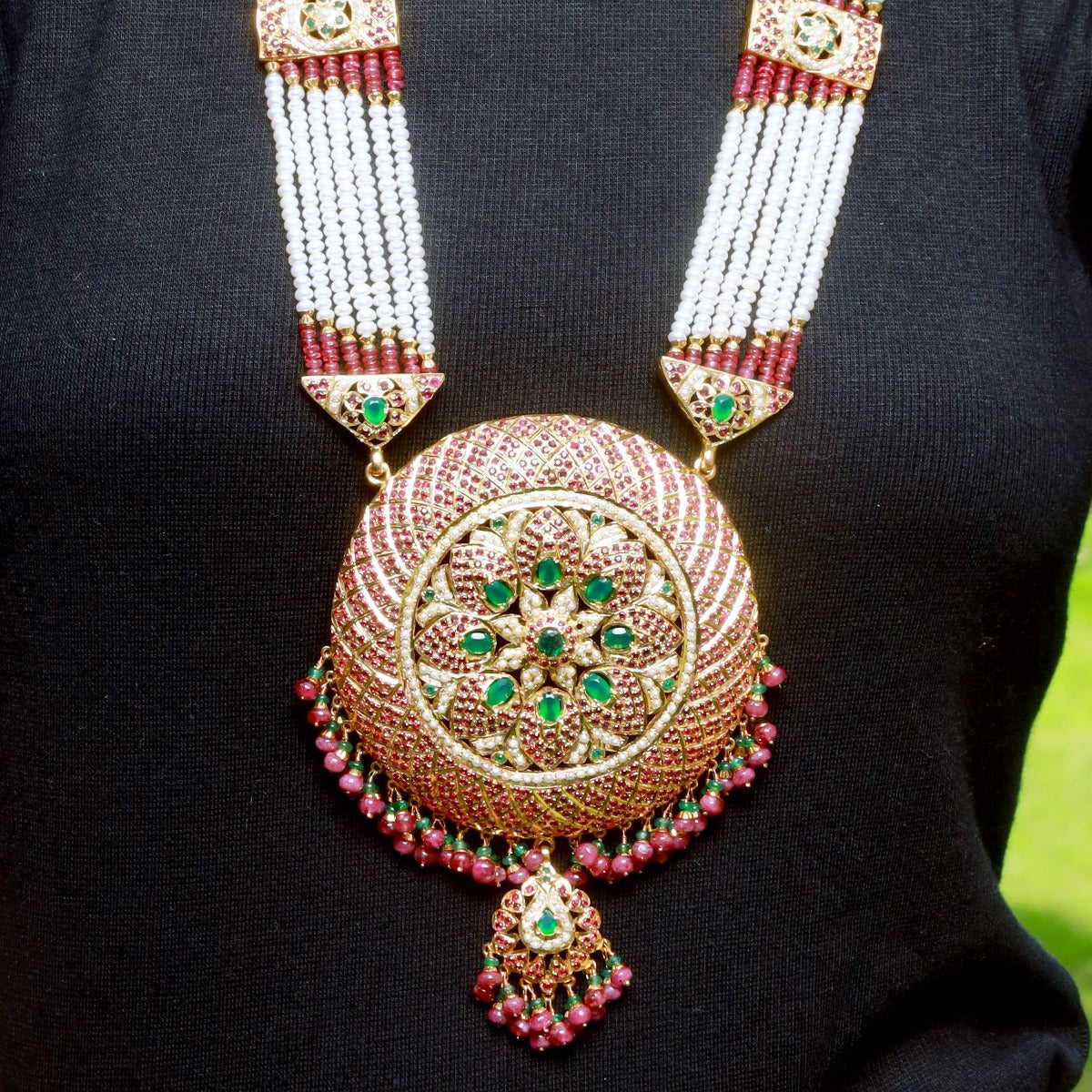 Gold Plated Jadau Rani Haar Necklace Set in Silver HR 012
