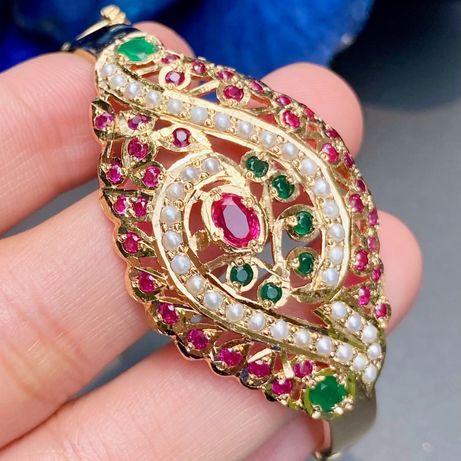Ruby Emerald Bracelet on Silver | Traditional Indian Jadau Craft BG 127