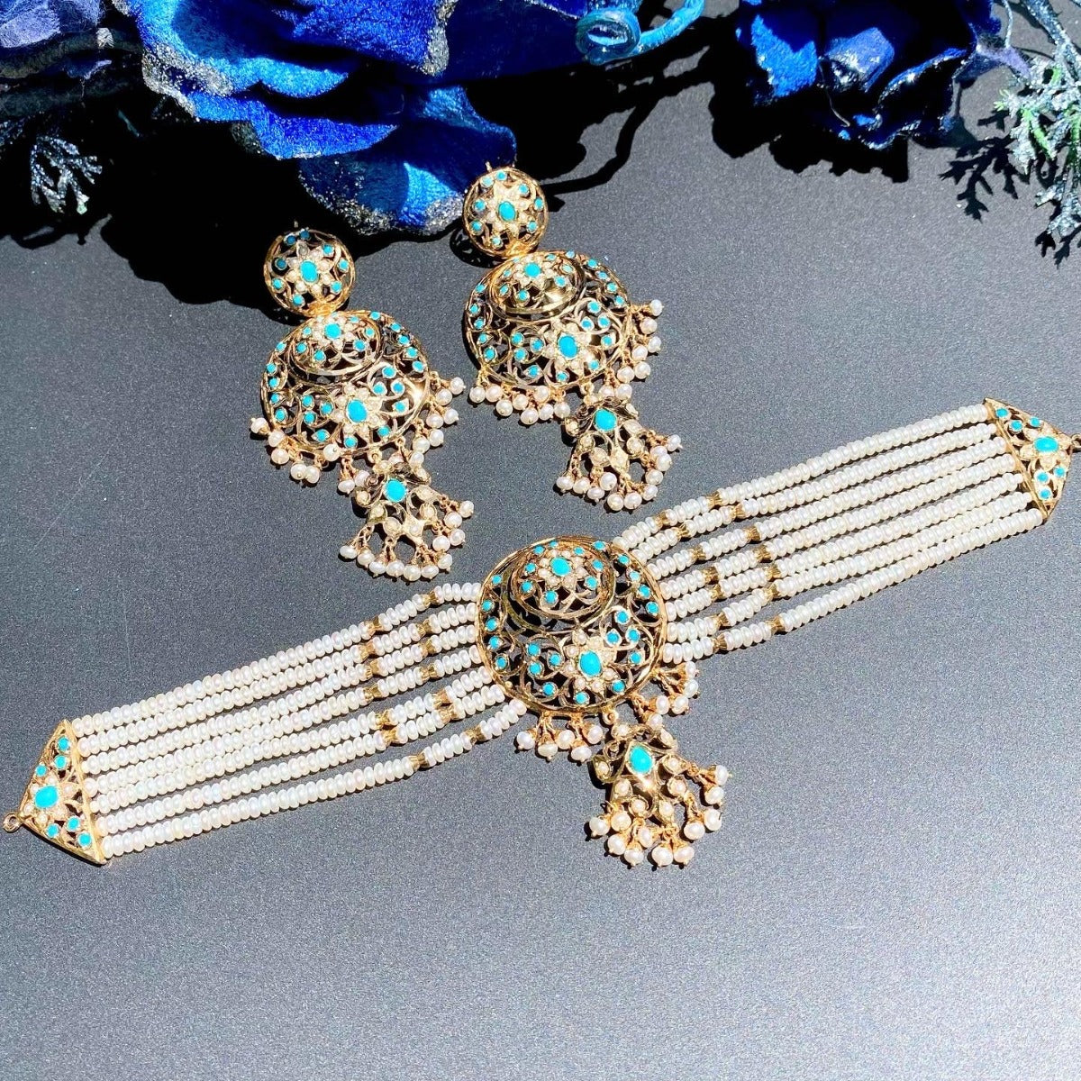 rajasthani choker set in gold polished silver