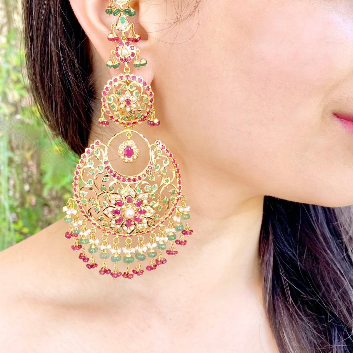 large Indian Gold Earrings Inspired from Edwardian Era Jewelry