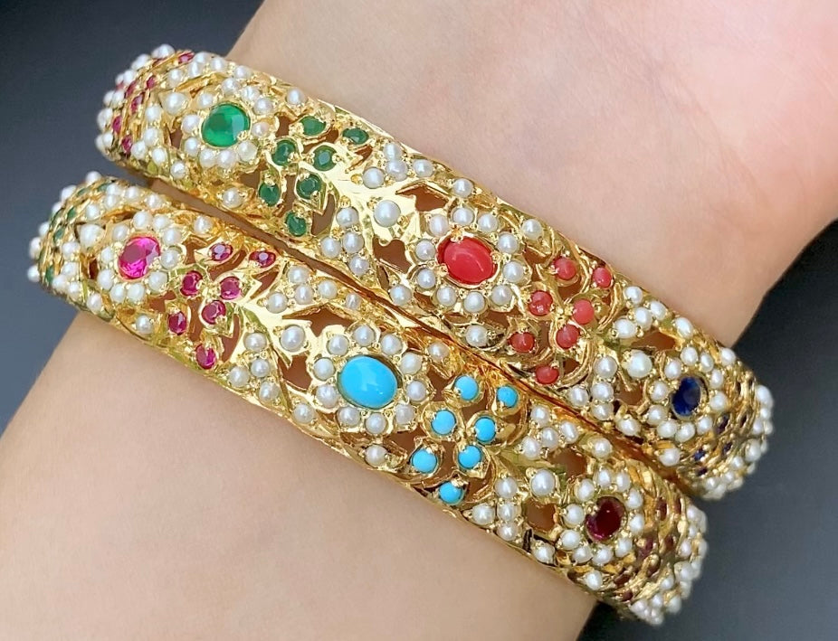 navratna bangles in gold plated silver