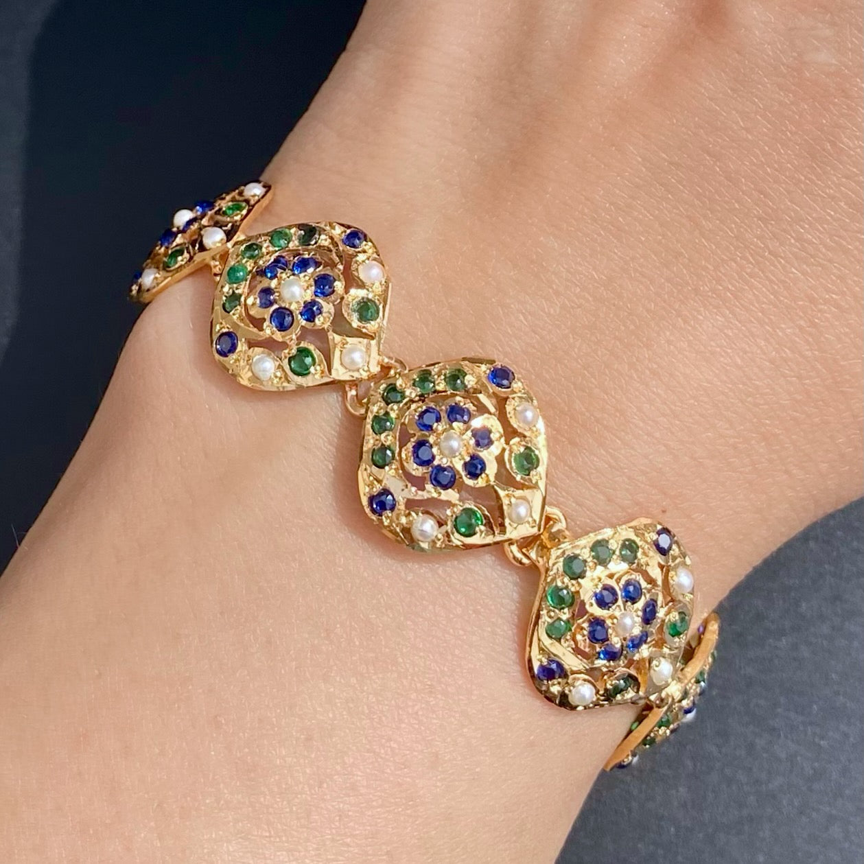 Jadau Bracelet For Girls | Stone Studded on 925 Silver | Gold Plated