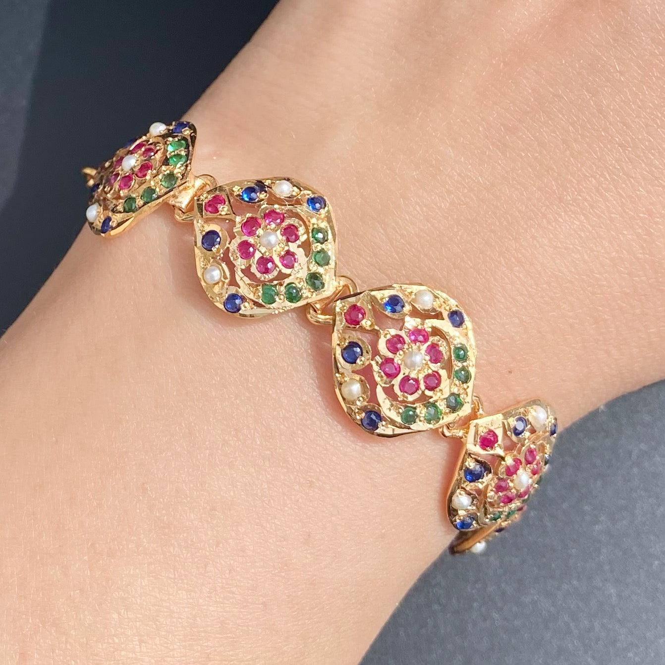 Dainty Multicolored Indian Bracelet | Gold Plated on Silver | Delicate Jewelry For Gifting Her