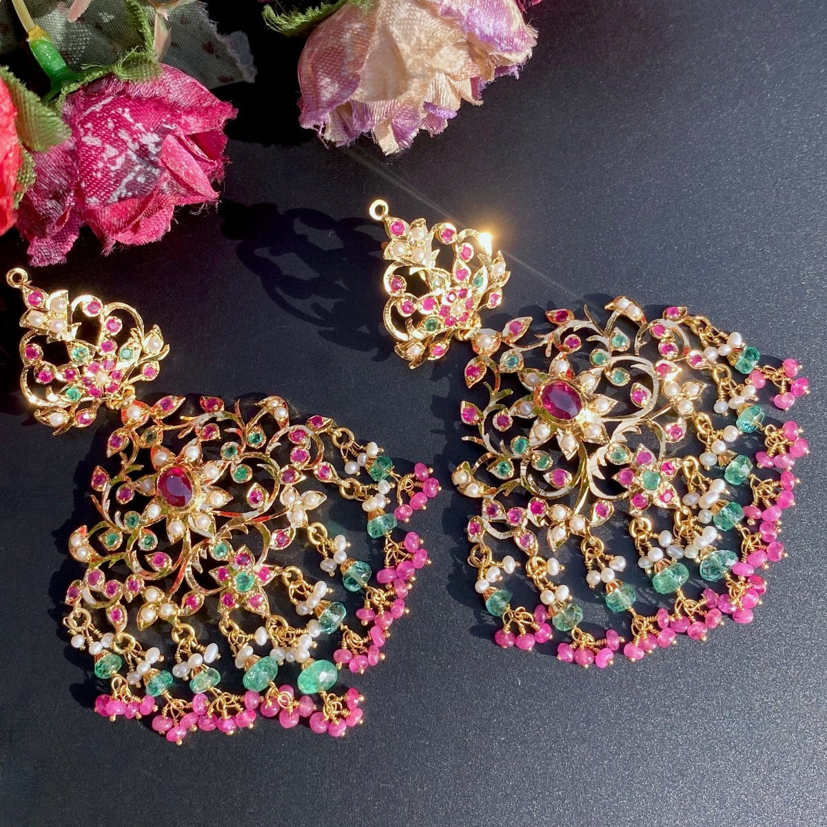 buy real gold stone studded earrings online