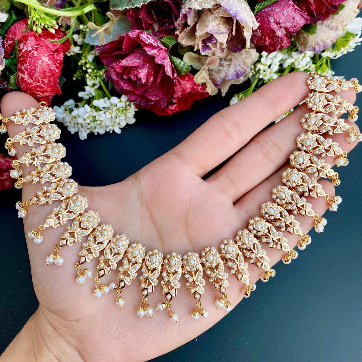 indian pearl necklace on 22k gold