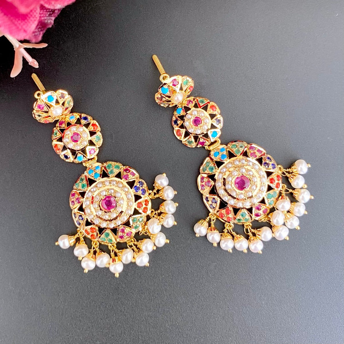 22k gold nauratan earrings