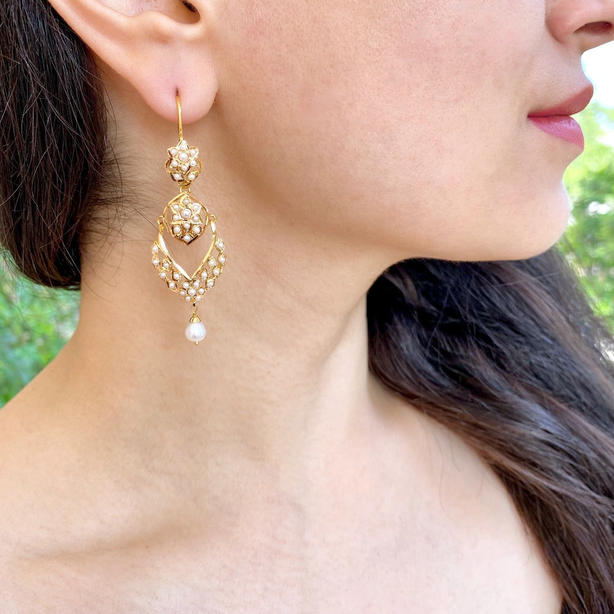 tanishq pearl chandbali earrings