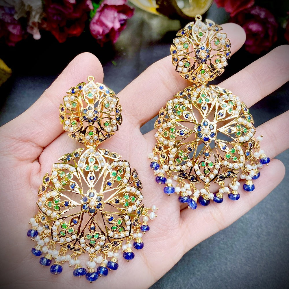 indian gold earrings studded with precious stones