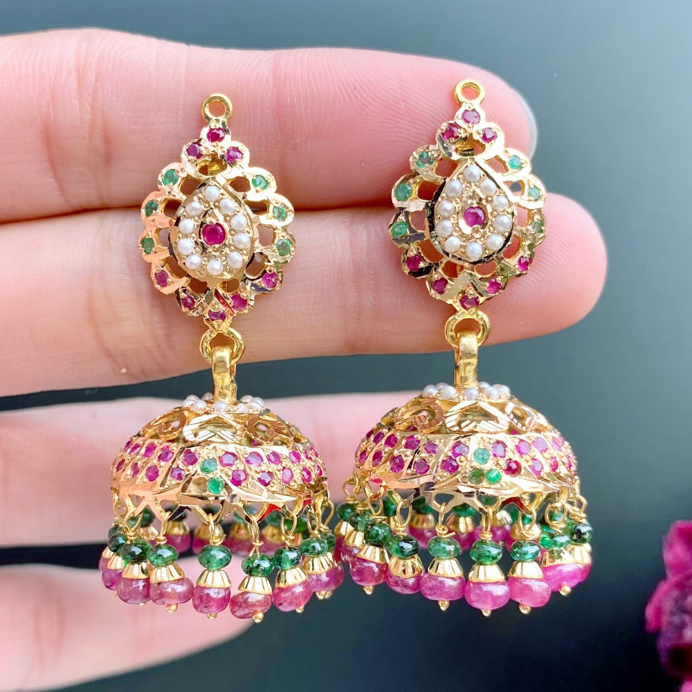 tanishq jadau jhumka earrings in 22k gold