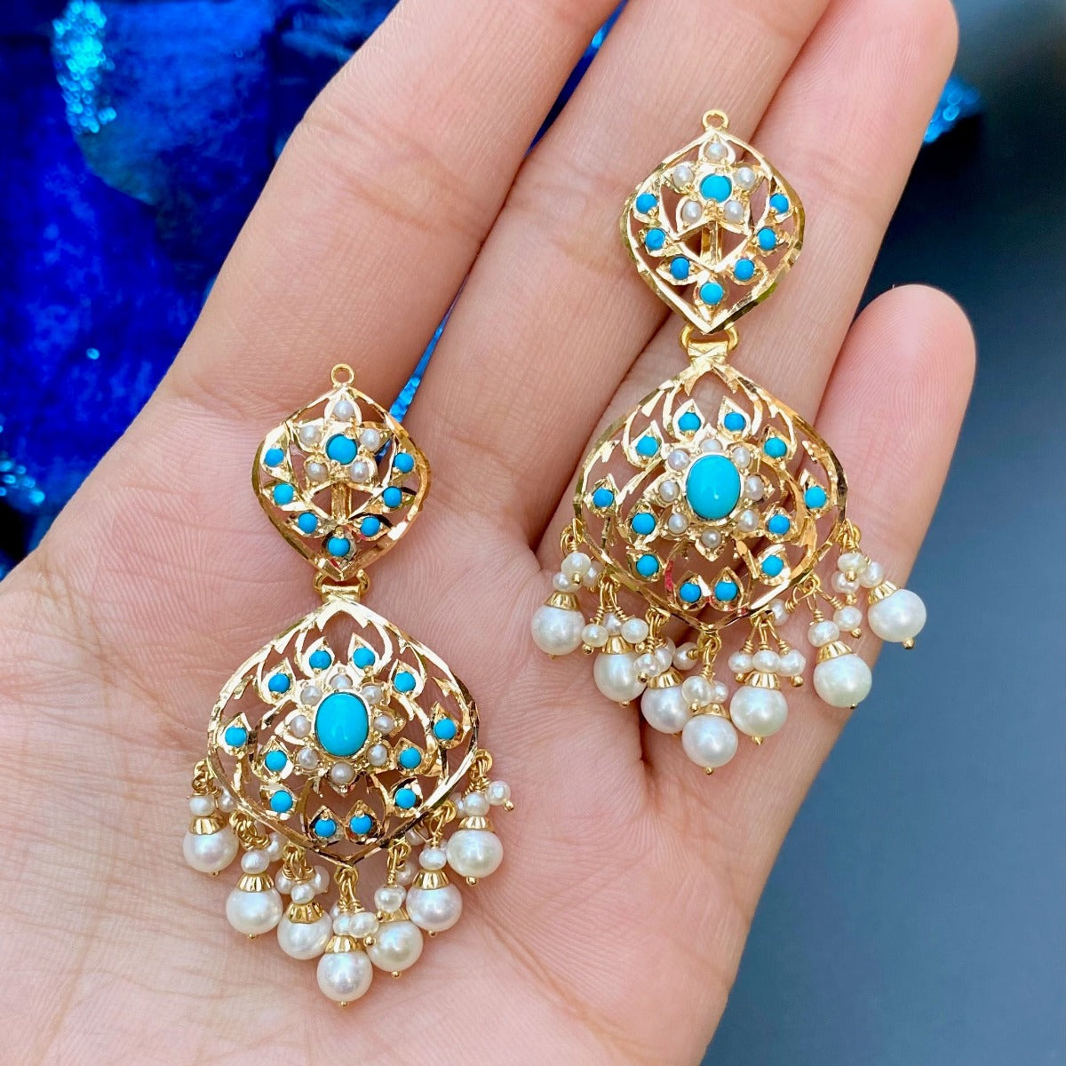 indian pearl firoza earrings on 22 carat gold