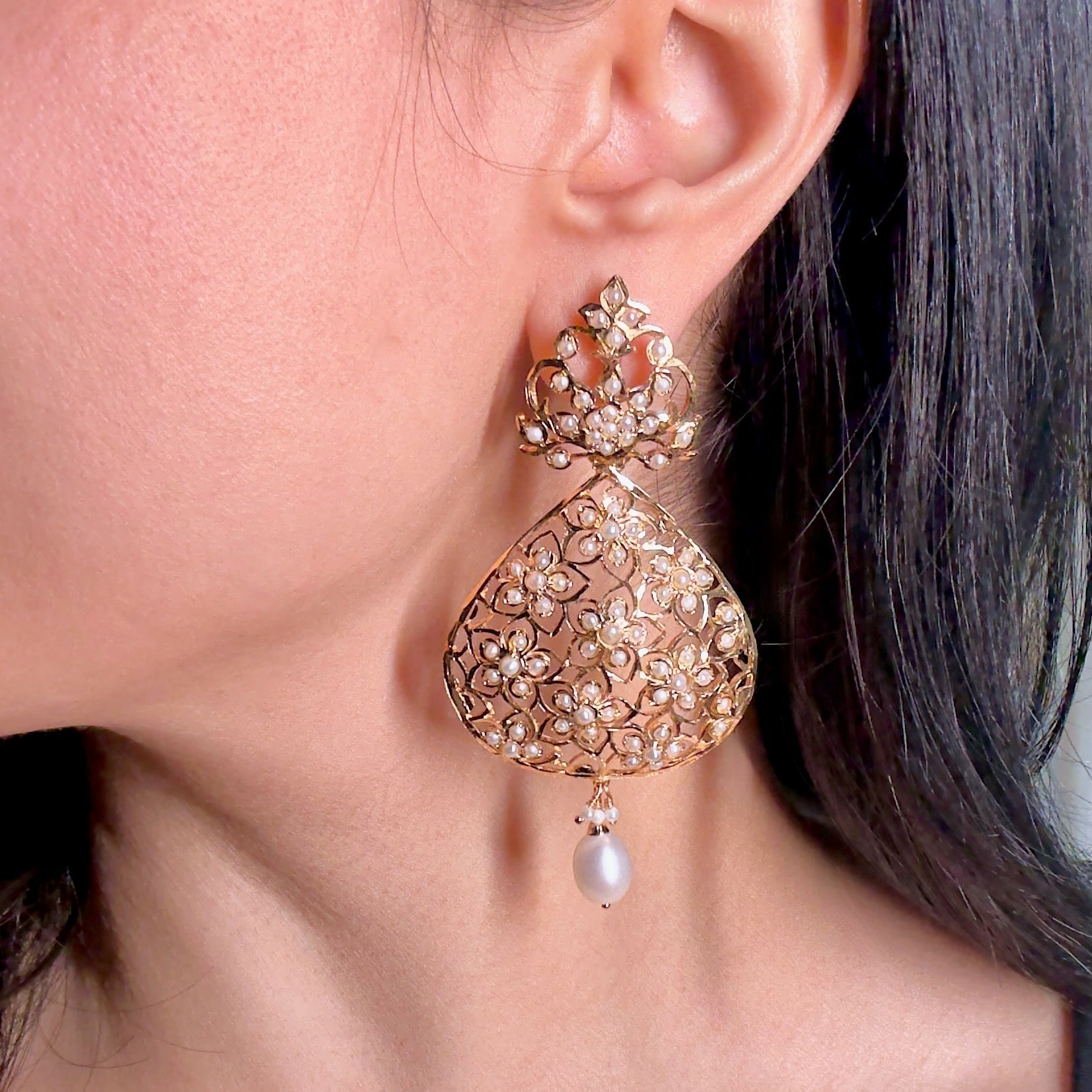 Indo Western Design Earrings | Freshwater Pearls & Pure 925 Silver ER 559