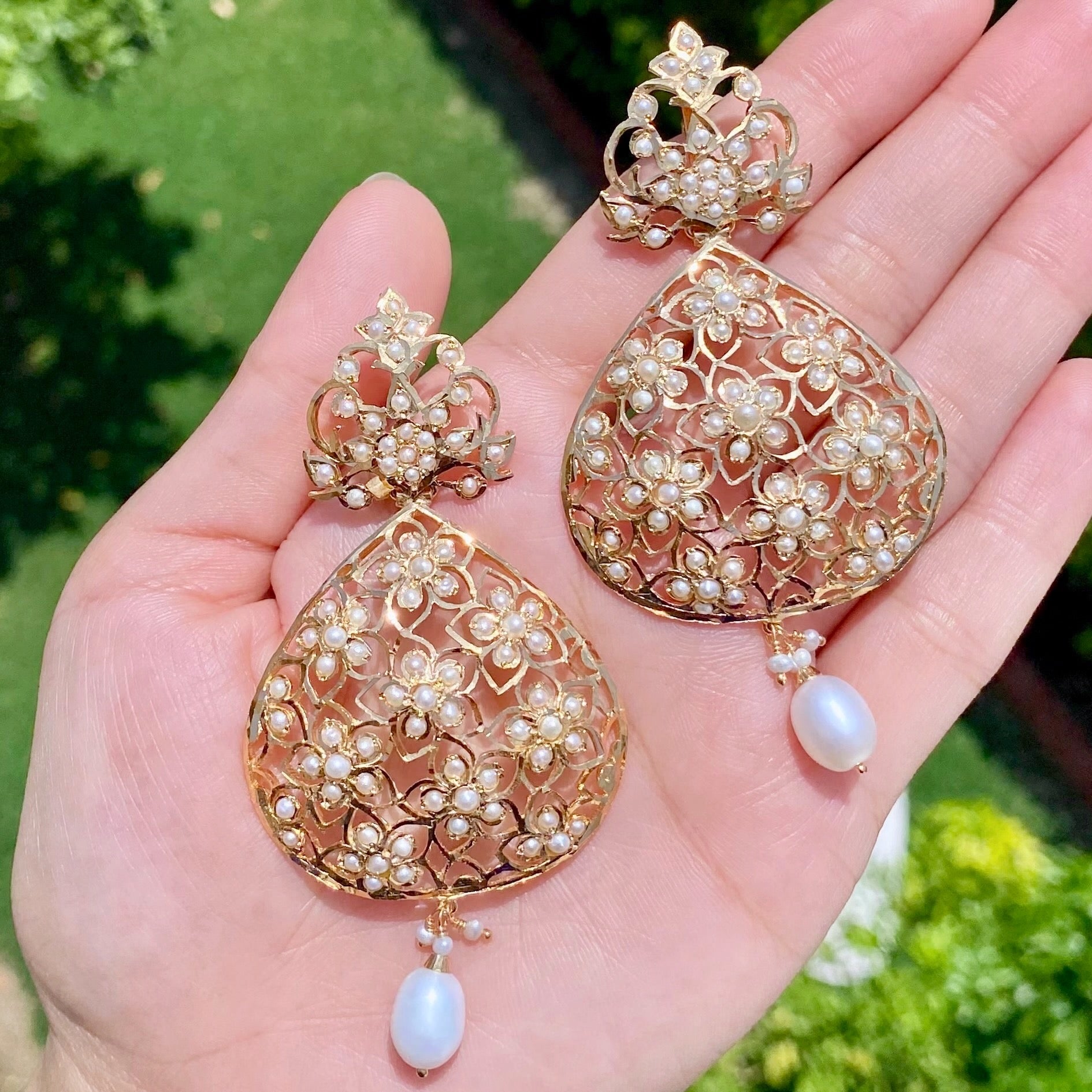 Indo Western Design Earrings | Freshwater Pearls & Pure 925 Silver ER 559