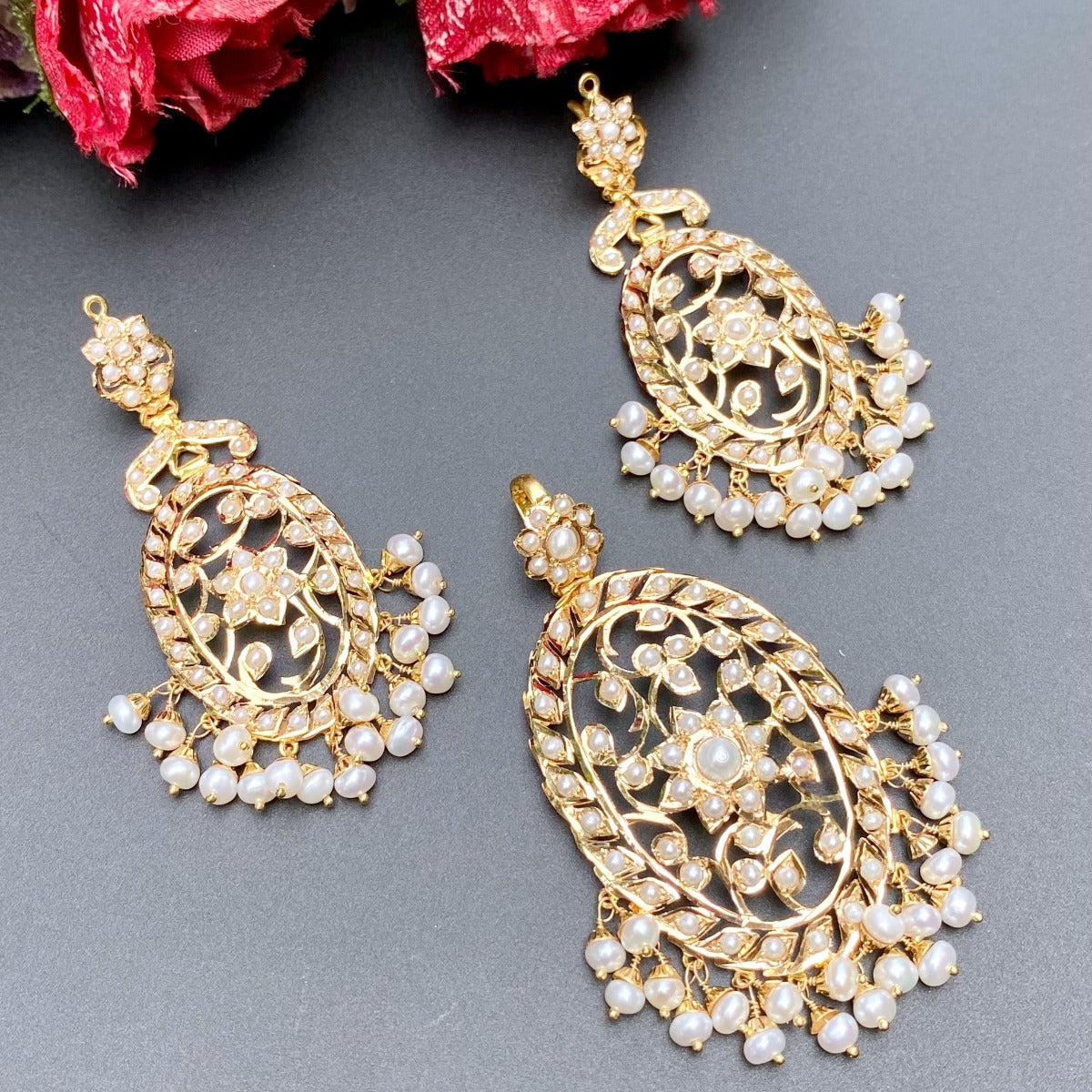 indo western pearl pendant set in real 916 gold