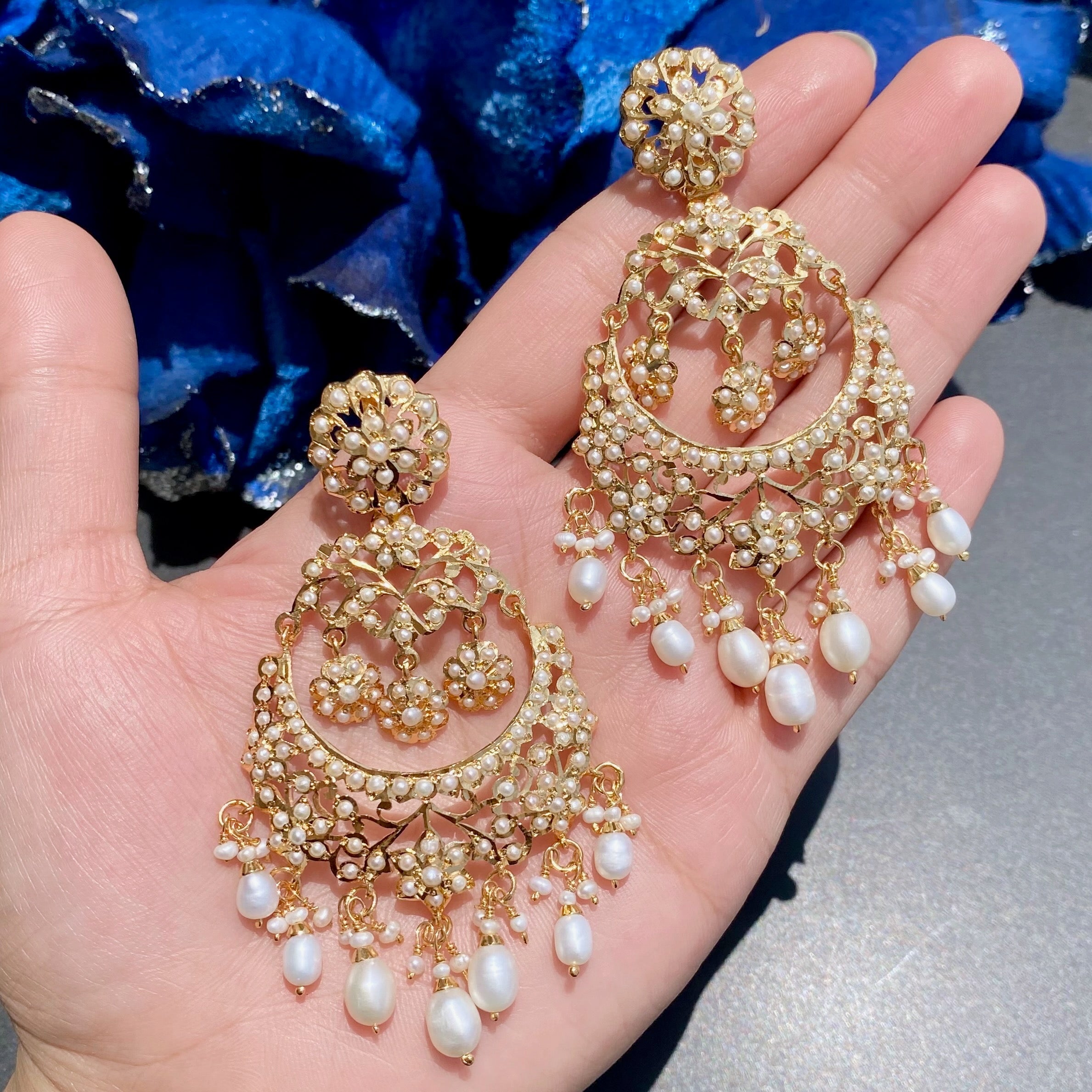 Exquisite Pearl Earrings | Unique Gold Plated Jadau Chandbalis ER 567