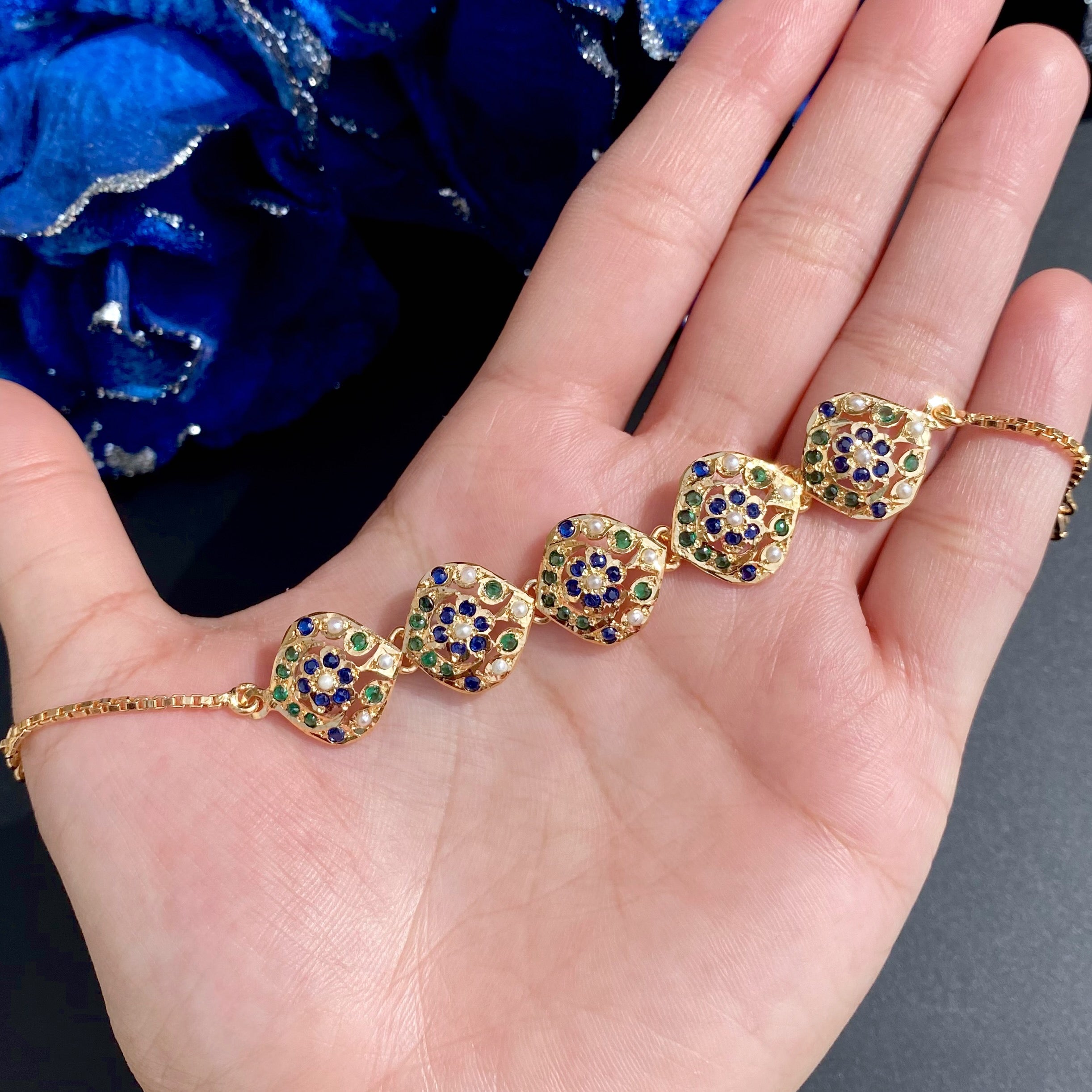Jadau Bracelet For Girls | Stone Studded on 925 Silver | Gold Plated