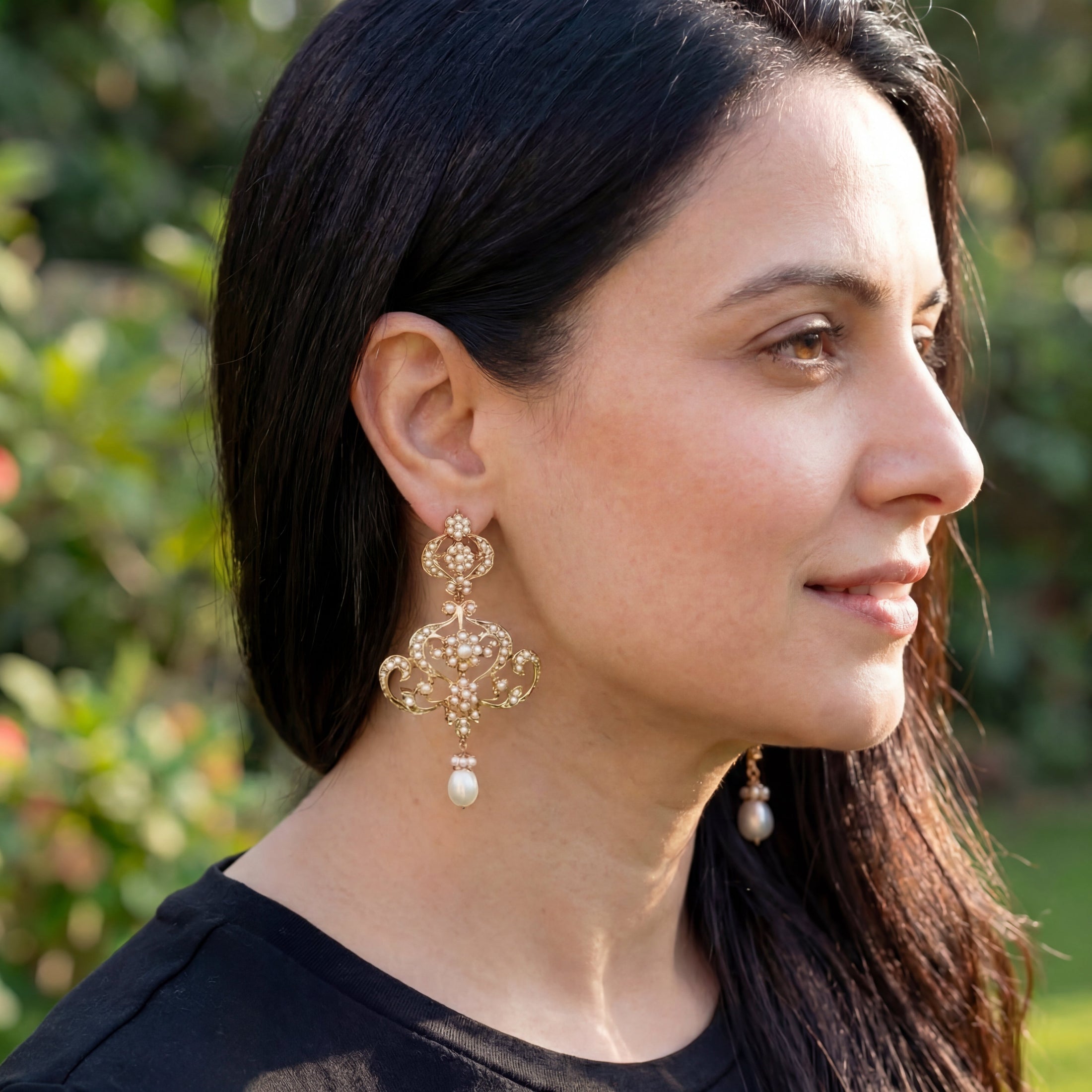 Antique Design Gold Plated Pearl Earrings | Freshwater Seed Pearl Jewellery ER 382
