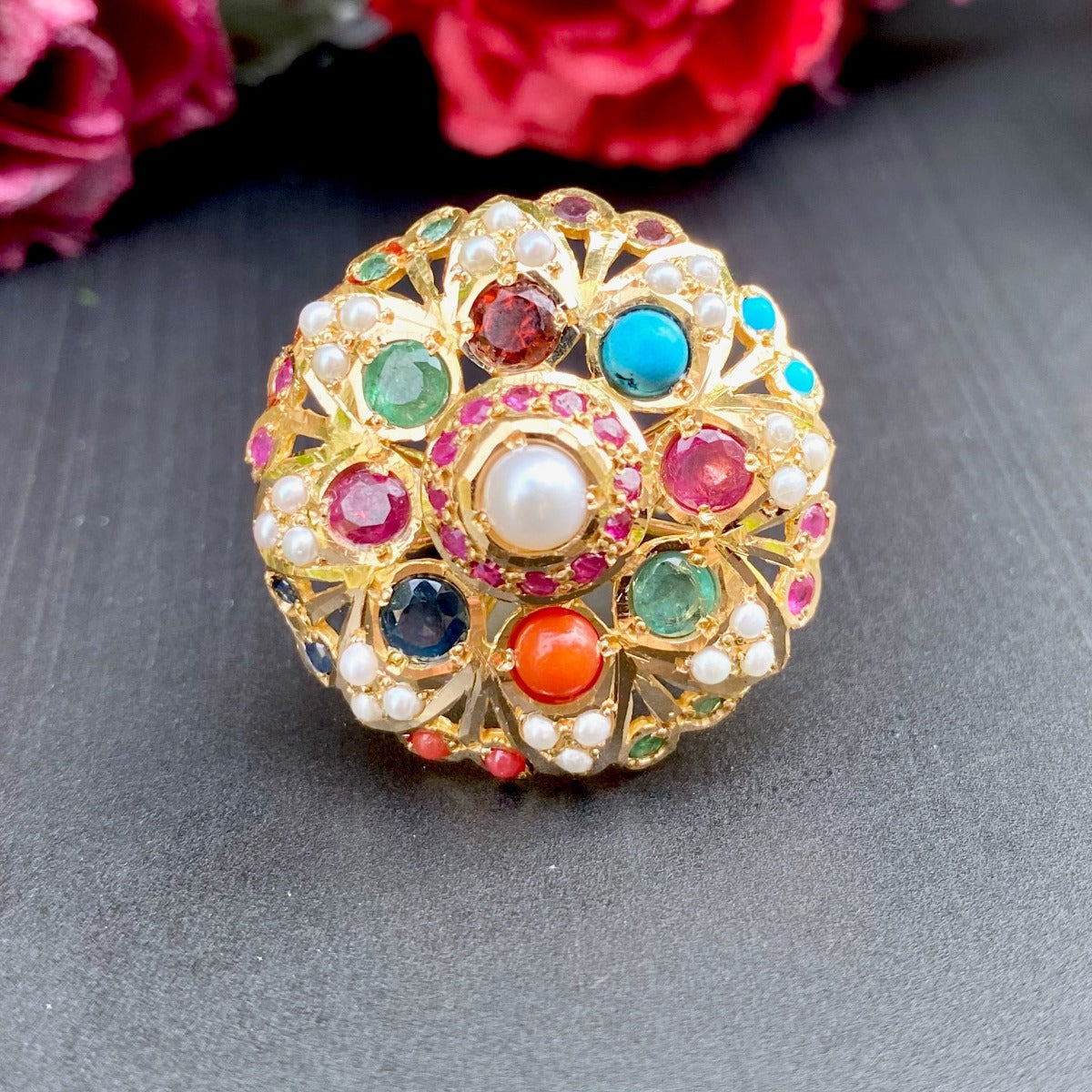 radhika jewellers navratna stone ring for women