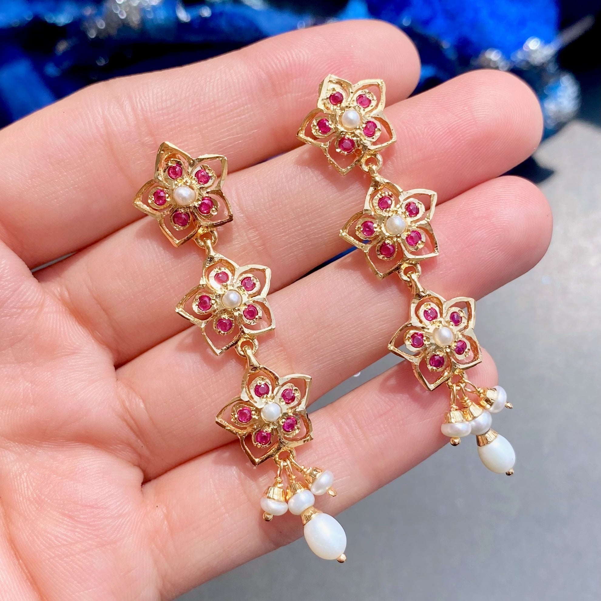 Long Indian Silver Danglers Silver | Stone Studded ER 507B
