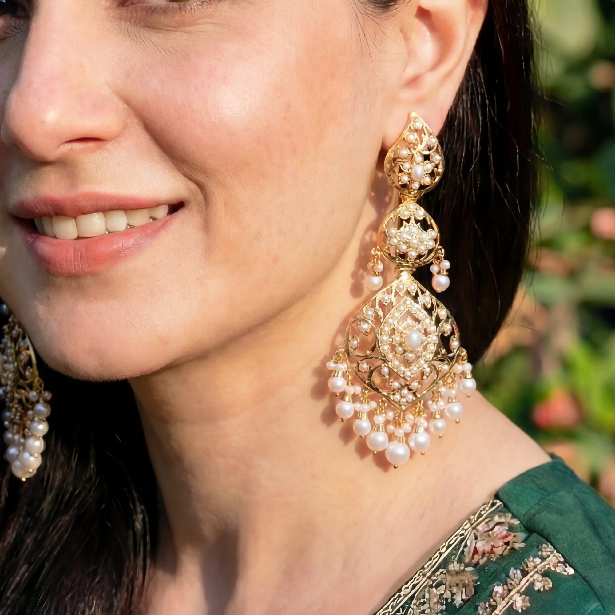 Stunning Jadau Earrings on Silver | Real Freshwater Pearls ER 561