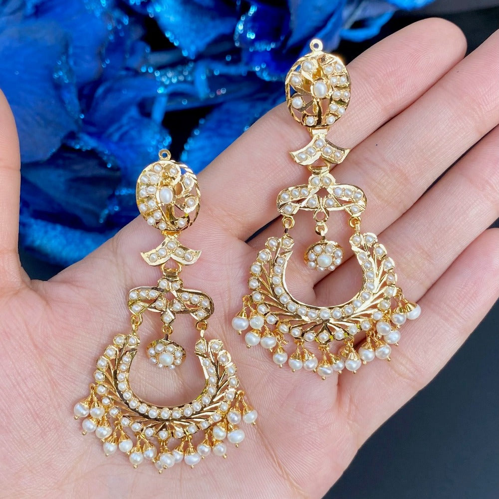 tall chandbali dangler earrings made on solid 22 carat gold