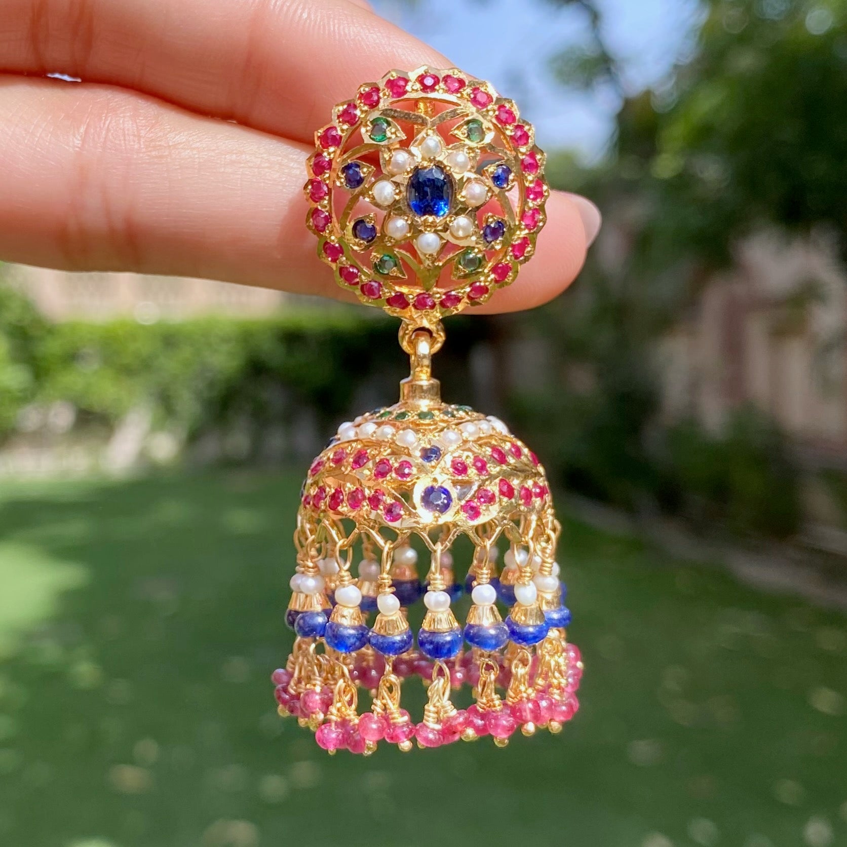 Premium Multicoloured Punjabi Jhumka Earrings | Indian Silver Jhumkis ER 579