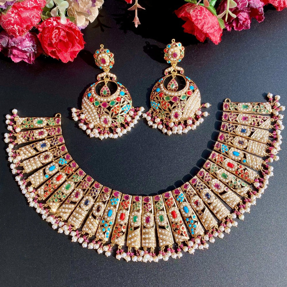 broad gold navratna necklace under 10 totals