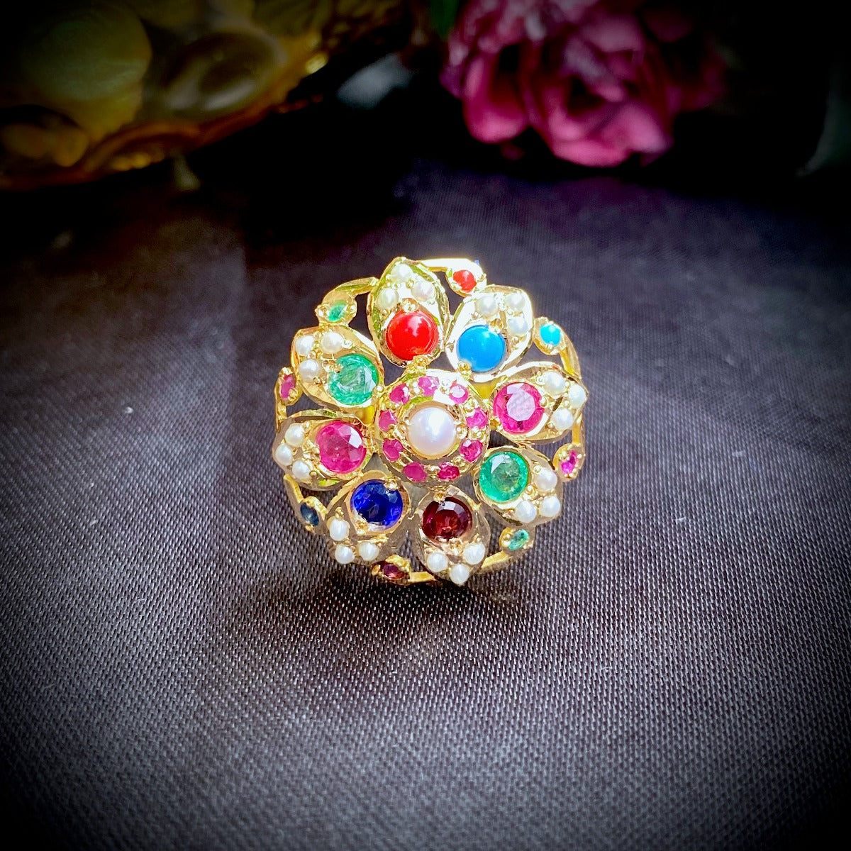 22k gold navrathan ring for women