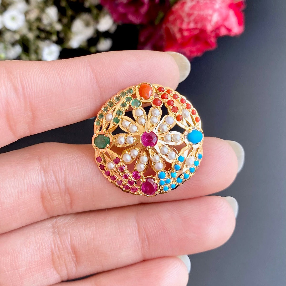 22k gold ring under 25000 studded with navaratana stones