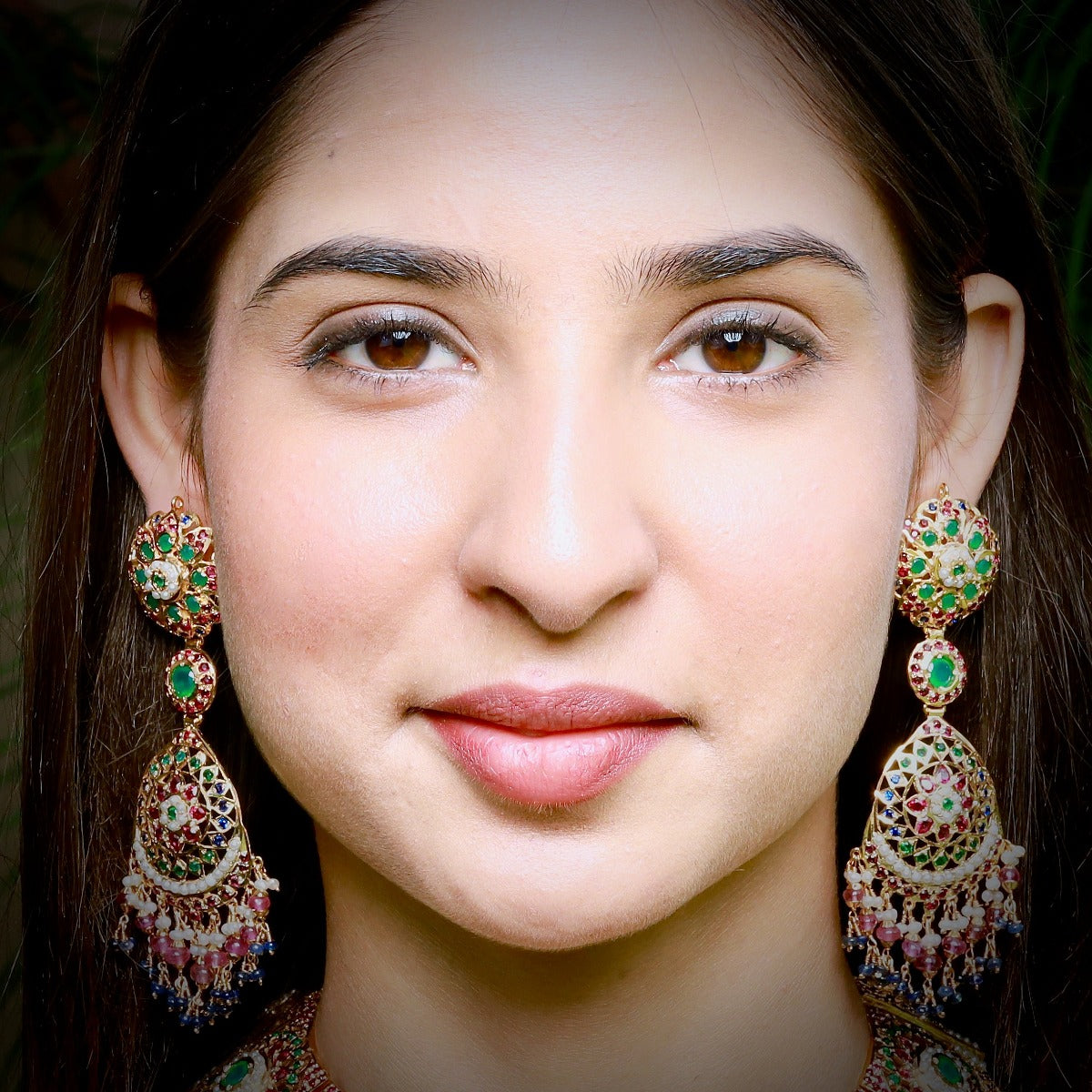 Multicolored Jadau Earrings in Gold Plated Silver ER 241