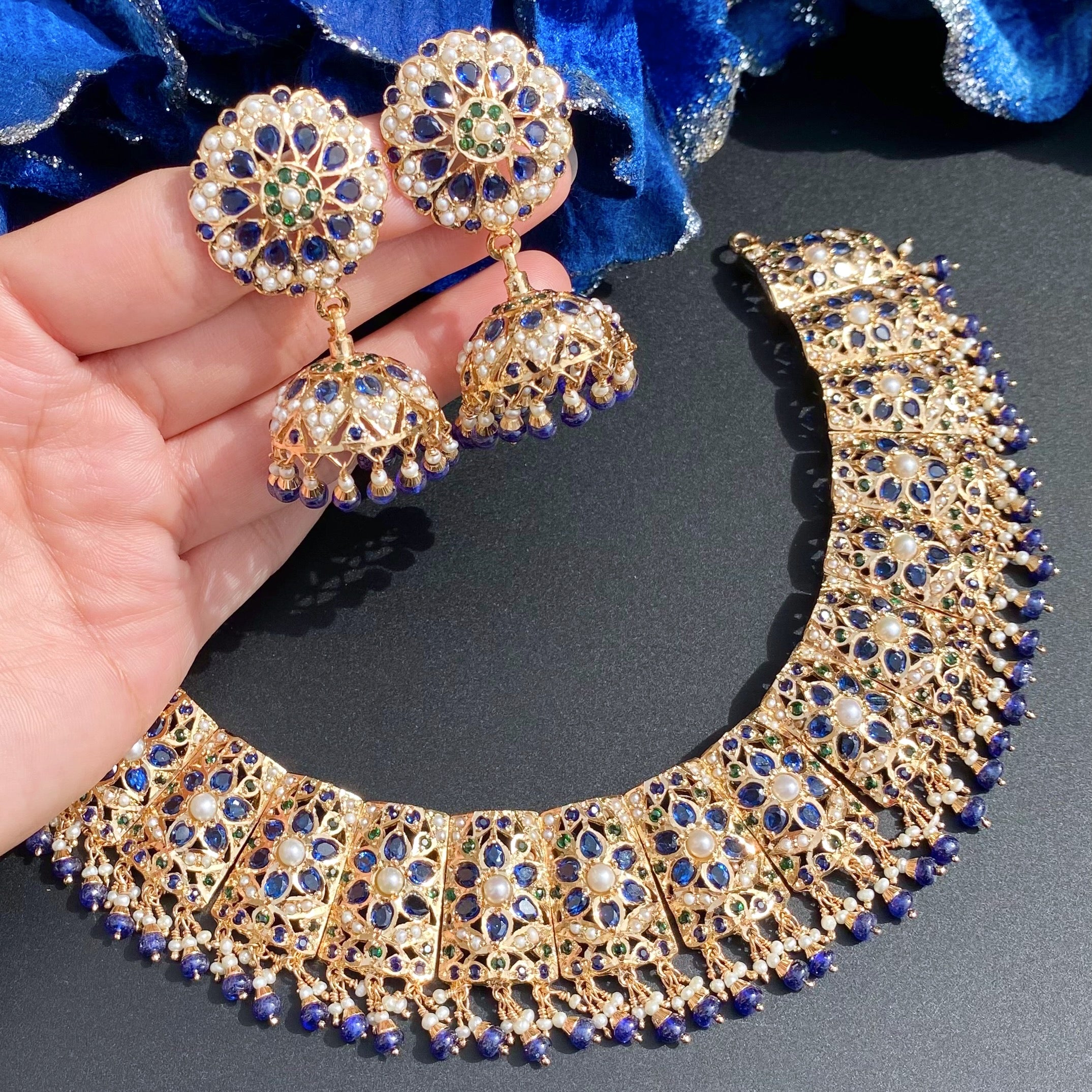 Alluring Jadau Necklace with Jhumka Earrings | Gold Plated on Silver